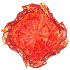 Barovier Toso Murano Swirl Gold Flecks Orange Red Art Glass Bowl, 1950