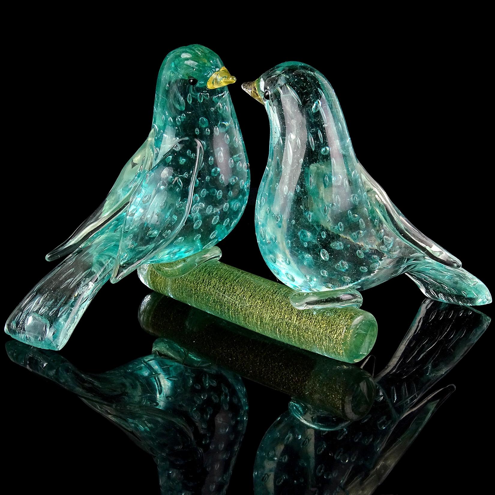 Barovier Toso Murano Türkis Gold Fleck italienische Kunst Glas Love Birds Skulptur im Zustand „Gut“ in Kissimmee, FL