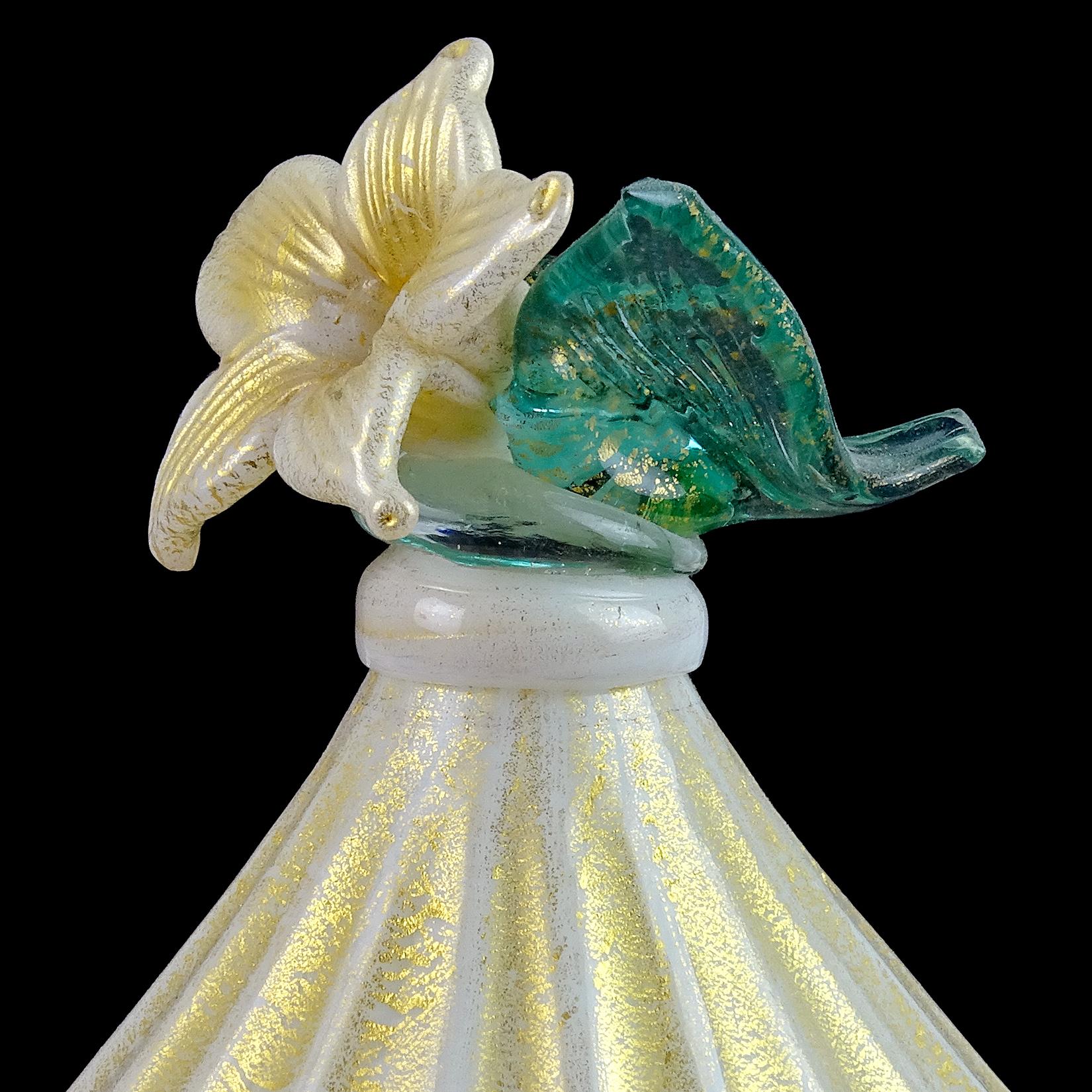 Art Deco Barovier Toso Murano White Aqua Gold Flecks Italian Art Glass Jar Container For Sale