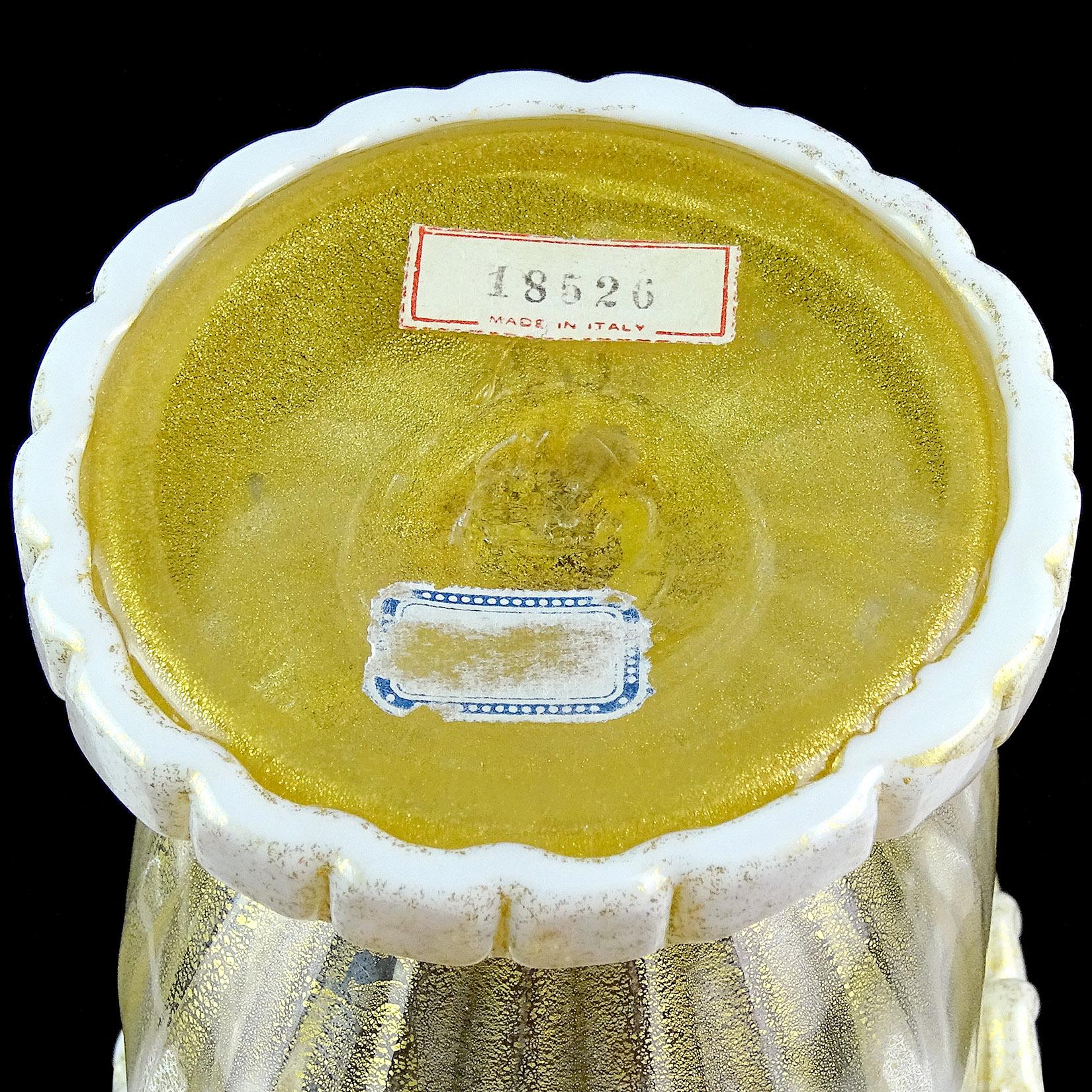 Barovier Toso Murano White Gold Flecks Grape Italian Art Glass Compote Bowl Vase 1