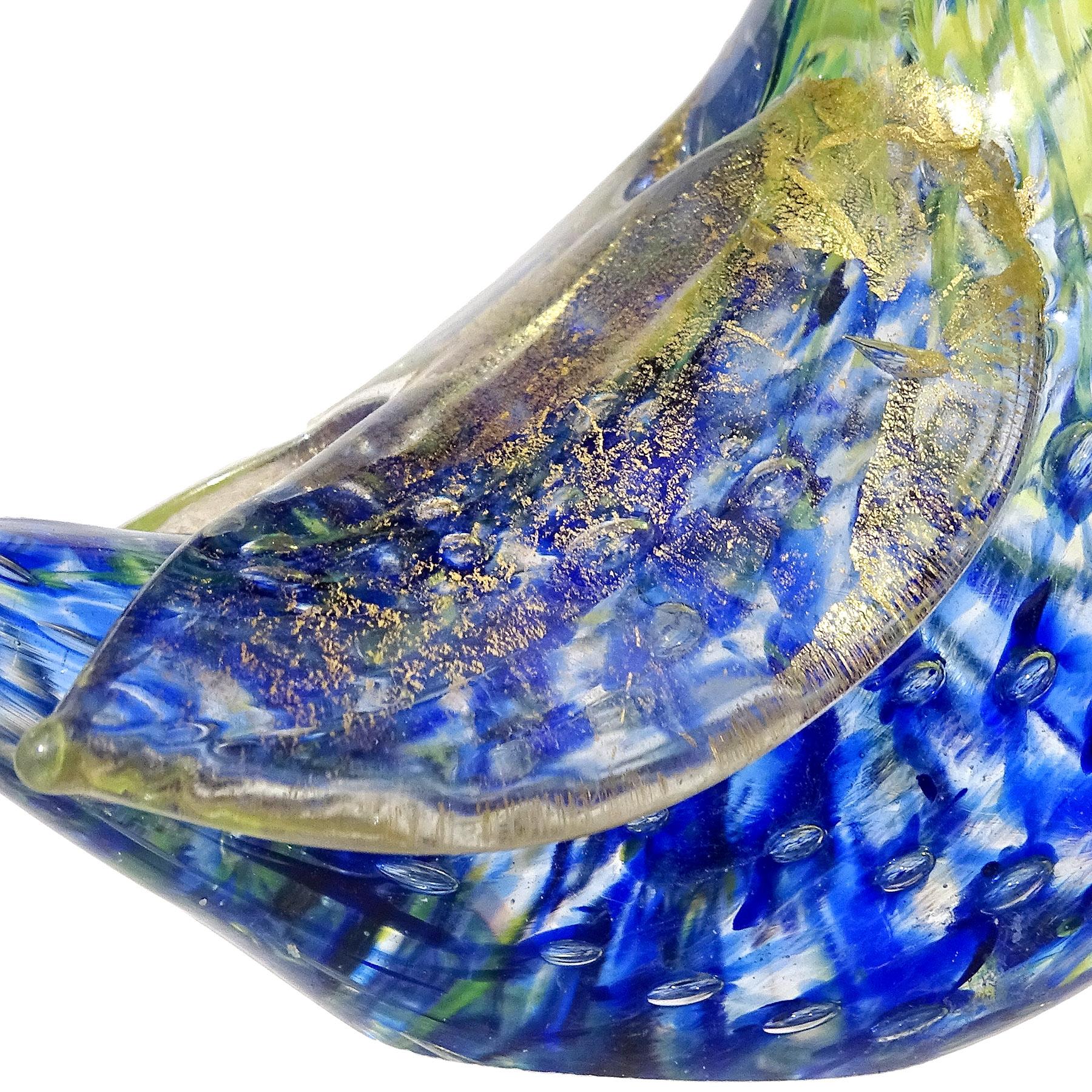 Barovier Toso Murano Amarillo Azul Oro Fleck Arte Italiano Figurilla Pájaro del Amor en Bueno estado para la venta en Kissimmee, FL
