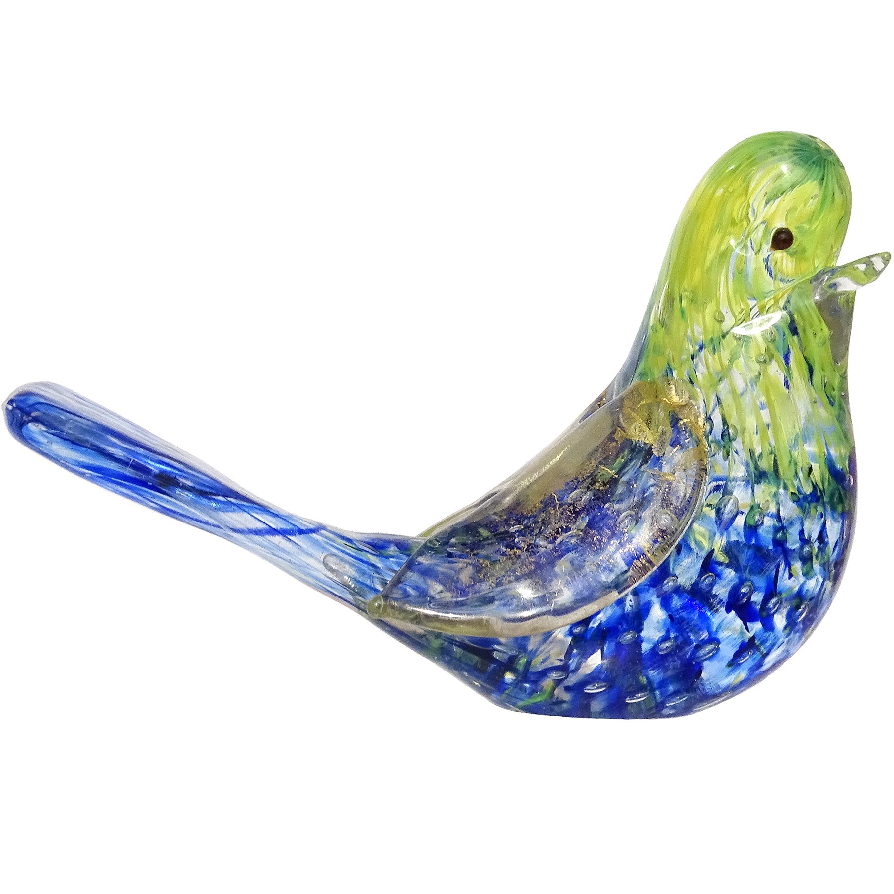 Barovier Toso Murano Yellow Blue Gold Fleck Italian Art Glass Love Bird Figurine For Sale