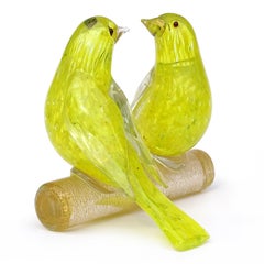 Barovier Toso Murano Yellow Gold Flecks Italian Art Glass Love Birds Sculpture