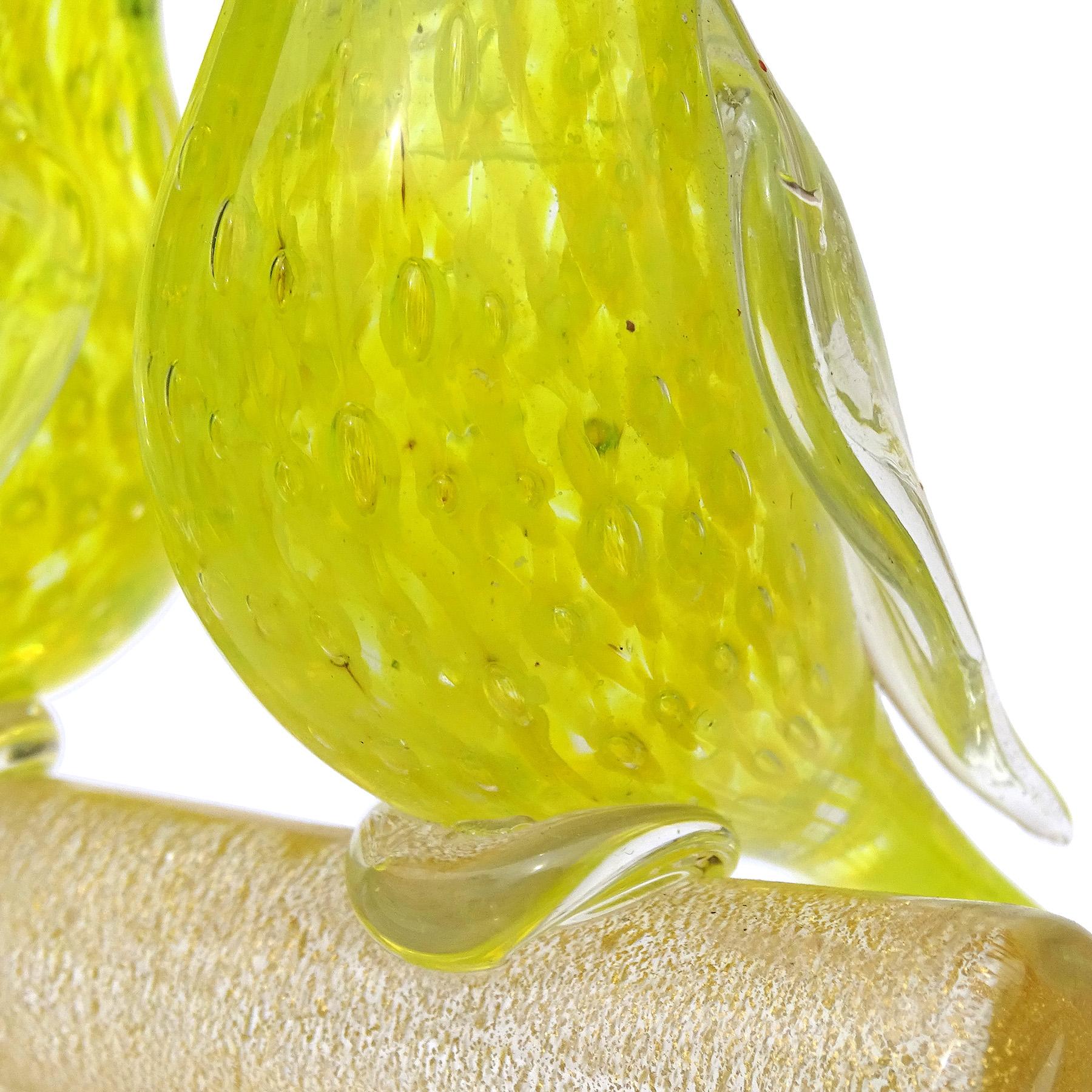 Barovier Toso Murano Yellow Gold Flecks Italian Art Glass Love Birds Sculpture For Sale 1