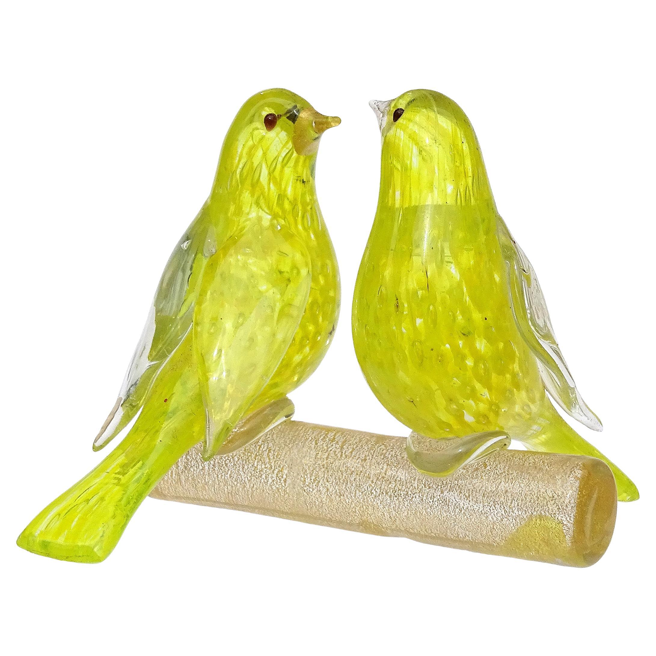 Barovier Toso Murano Yellow Gold Flecks Italian Art Glass Love Birds Sculpture For Sale