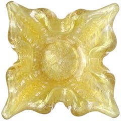 Barovier Toso Murano Yellow Gold Flecks Italian Art Glass Spike Bowl Ashtray