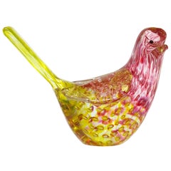 Barovier Toso Murano Yellow Pink Gold Fleck Italian Art Glass Love Bird Figurine