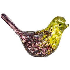 Sculpture d'oiseau en verre d'art italien de Murano jaune et violet de Barovier Toso