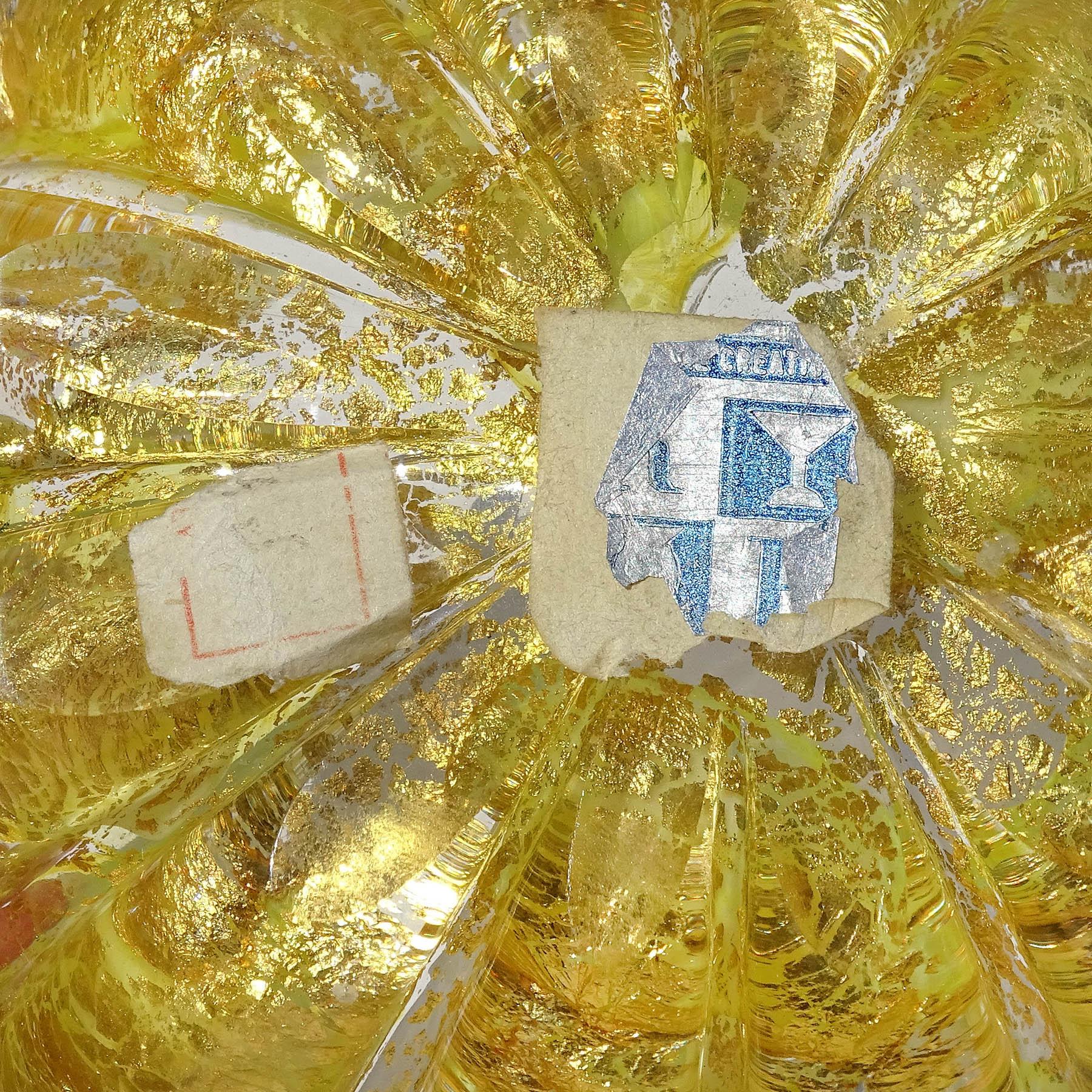 Barovier Toso Murano Yellow Spots Gold Flecks Italian Art Glass Flower Form Bowl For Sale 2