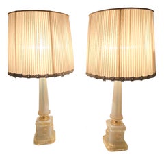 Barovier Toso Neoclassic Obelisk Iridize & Gold Infused Murano Glass Table Lamps