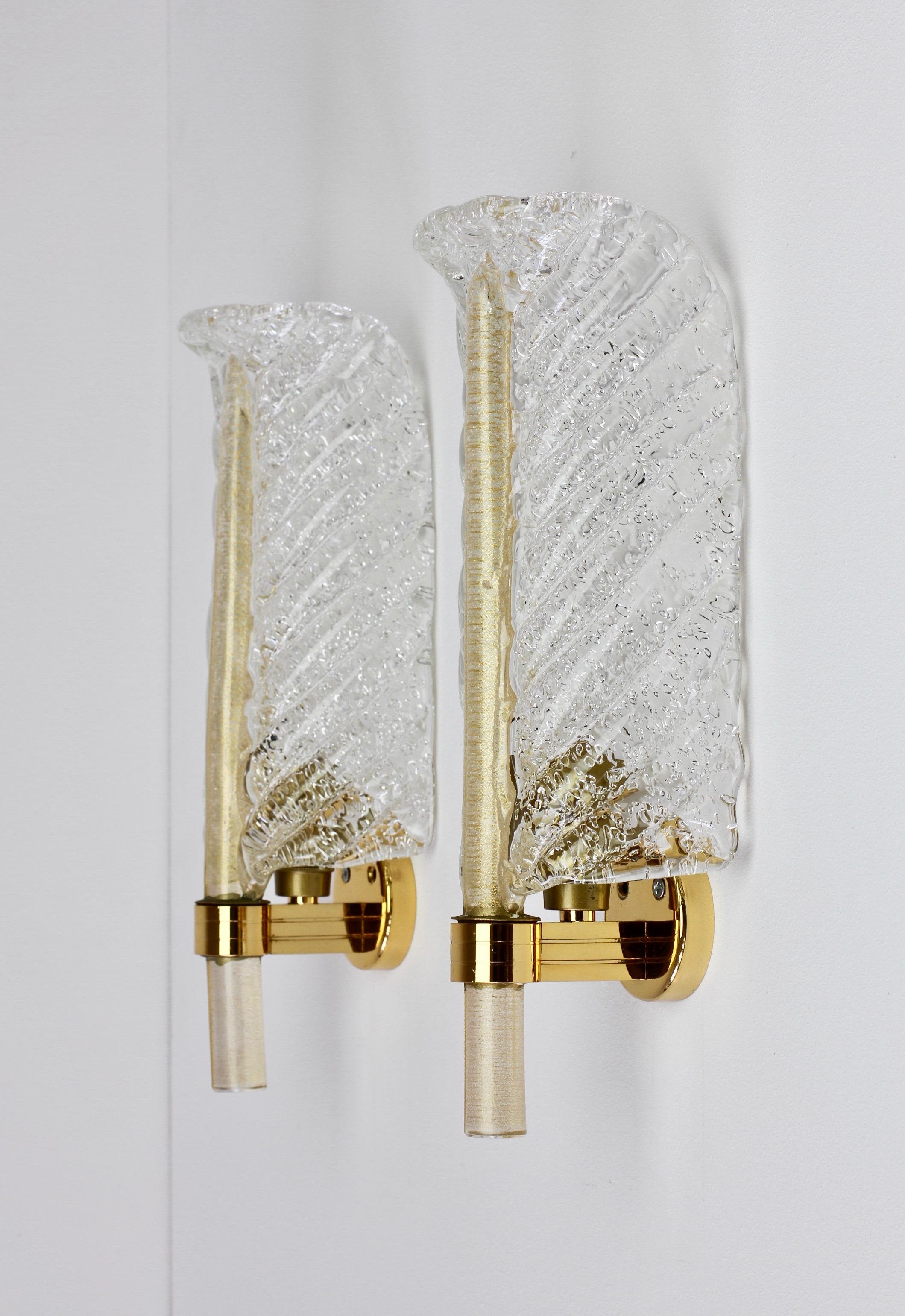 Barovier Toso One of Four Gold Murano Glass Gilt Brass Sconces or Wall Lights (Italienisch)