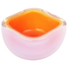 Barovier & Toso Opalescent White Orange & Yellow Sommerso Glass Geode Rings Bowl