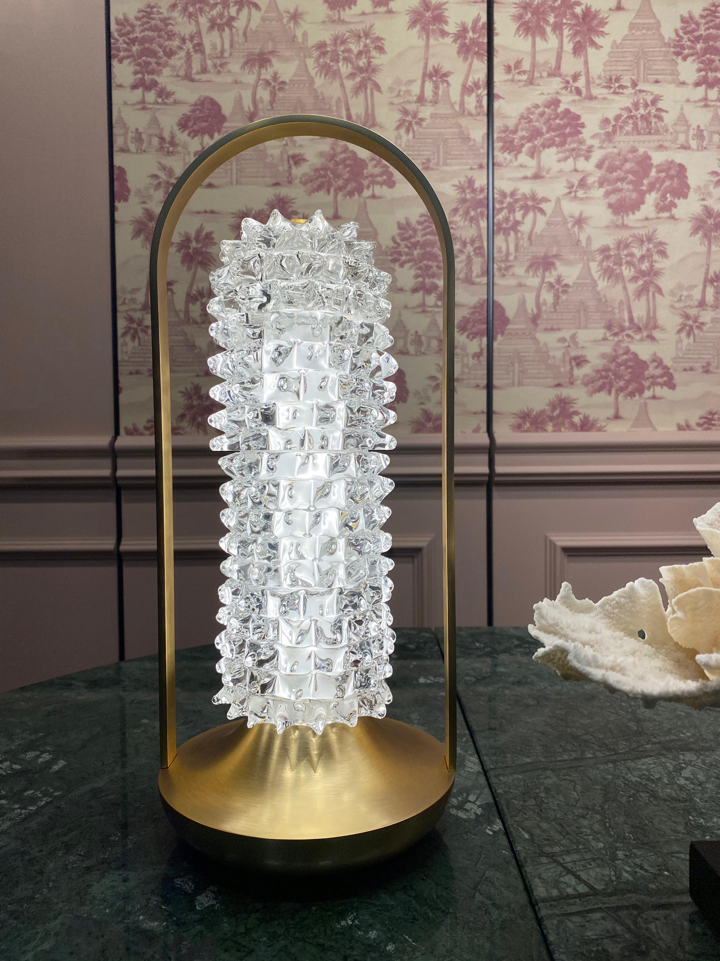 Barovier & Toso Opera 7391 Table Lamp in Crystal with Brushed Gold Finish 7