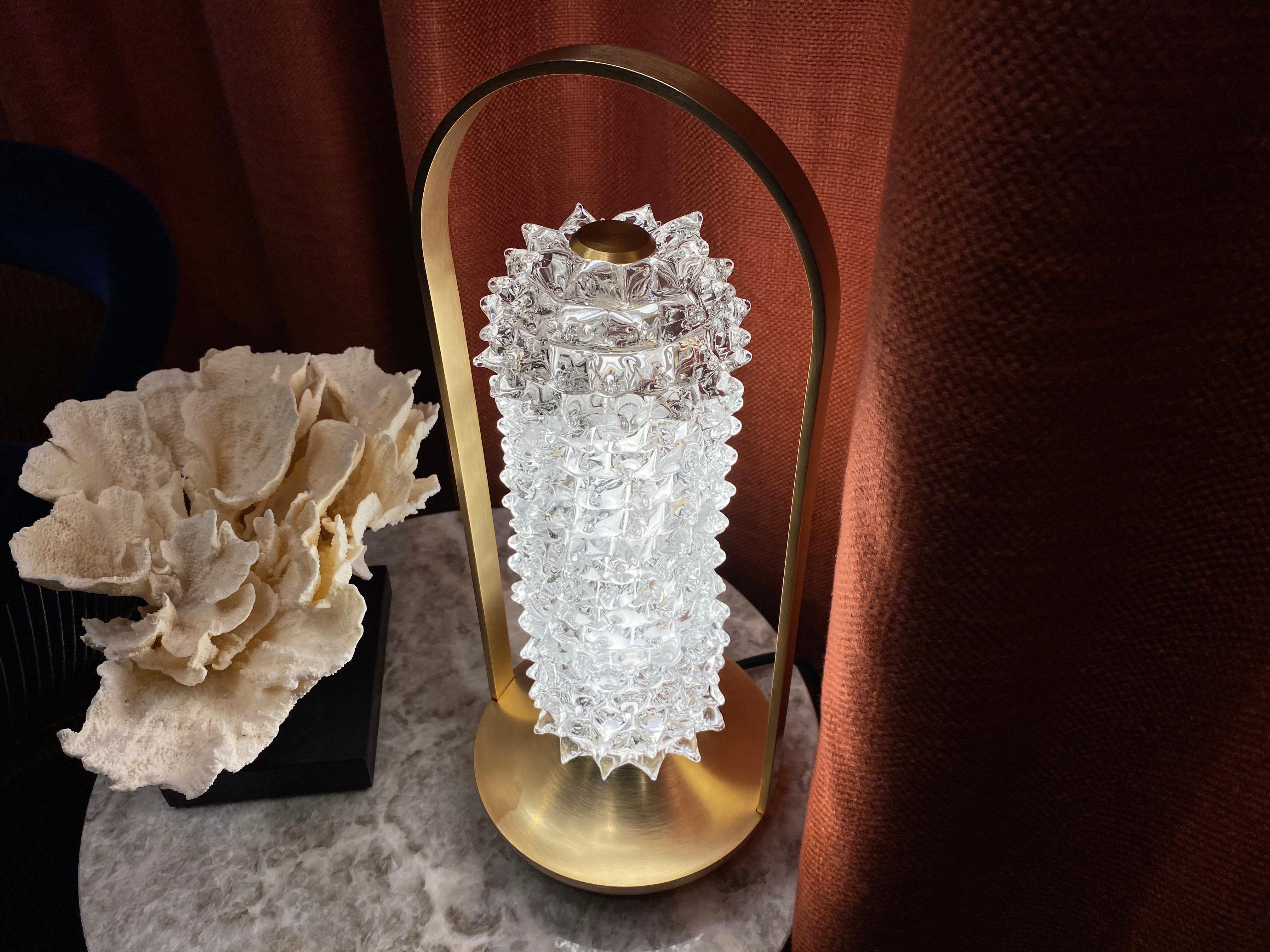 Barovier & Toso Opera 7391 Table Lamp in Crystal with Brushed Gold Finish In New Condition In Venice, IT