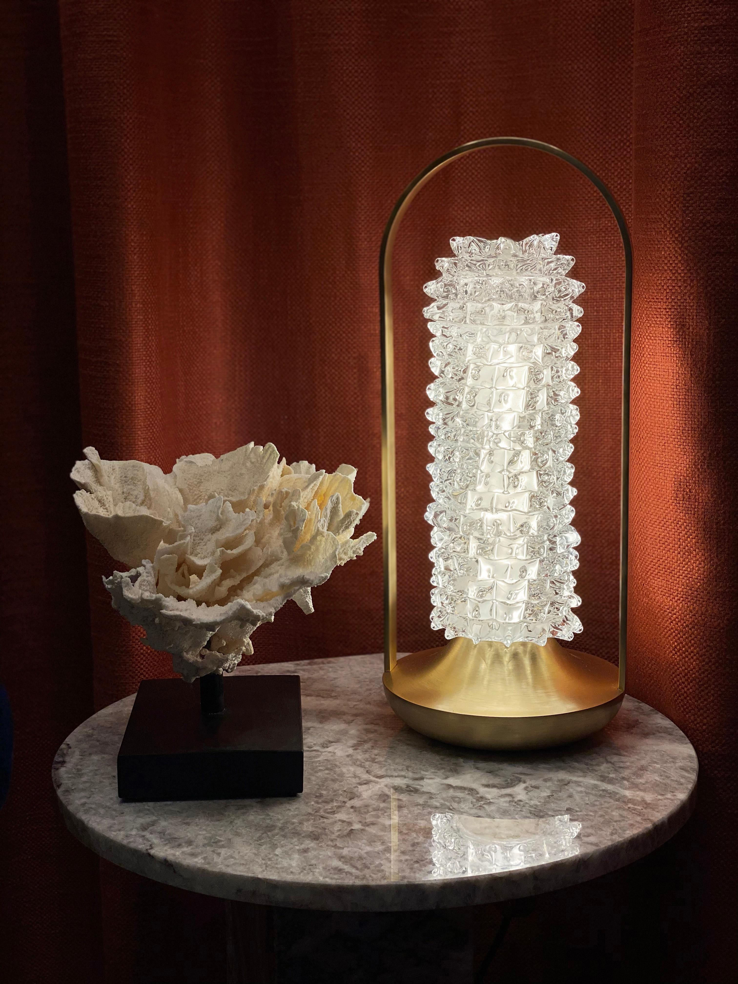 Barovier & Toso Opera 7391 Table Lamp in Crystal with Brushed Gold Finish 1