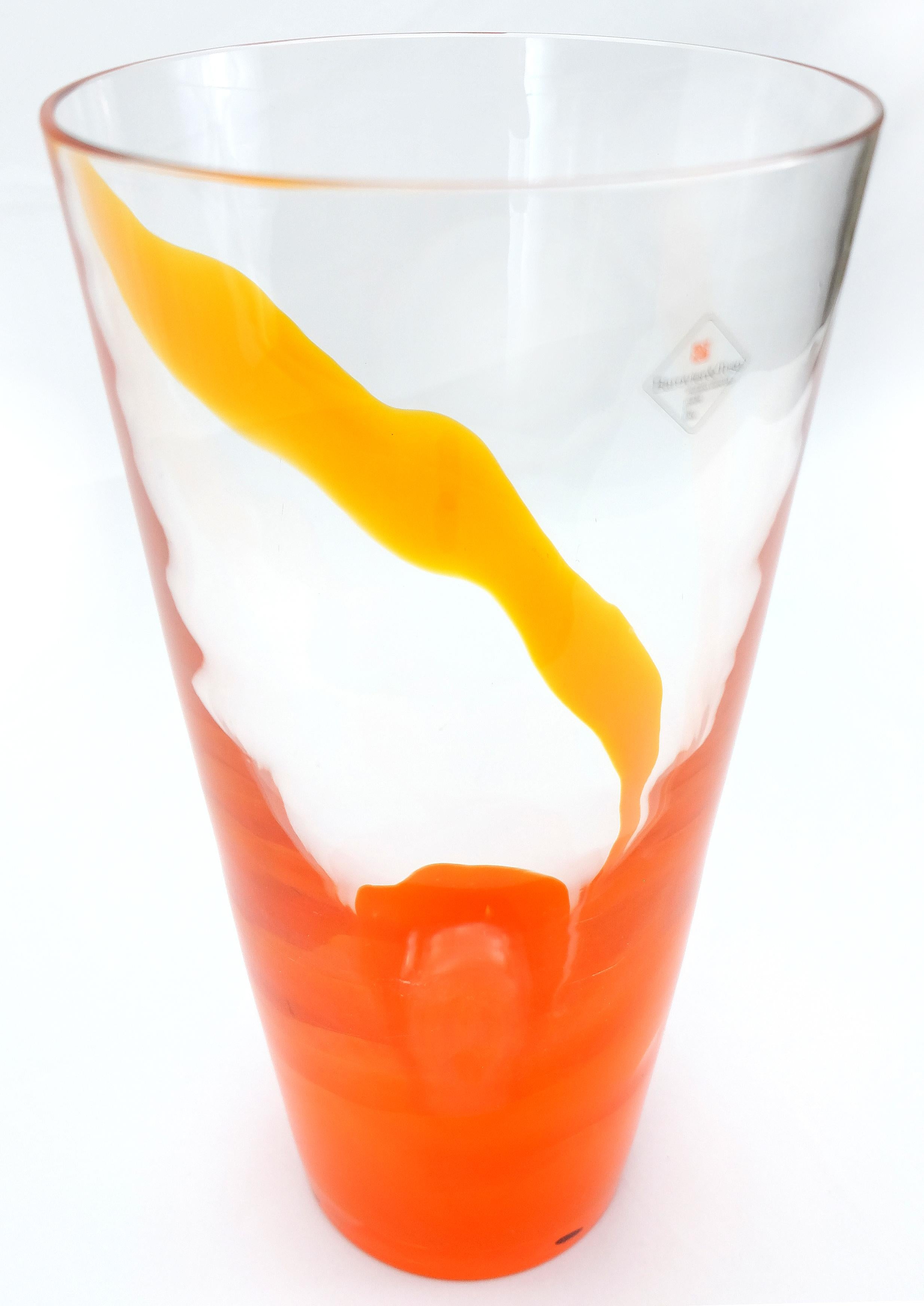 Italian Barovier & Toso Orange Murano Glass Vase For Sale