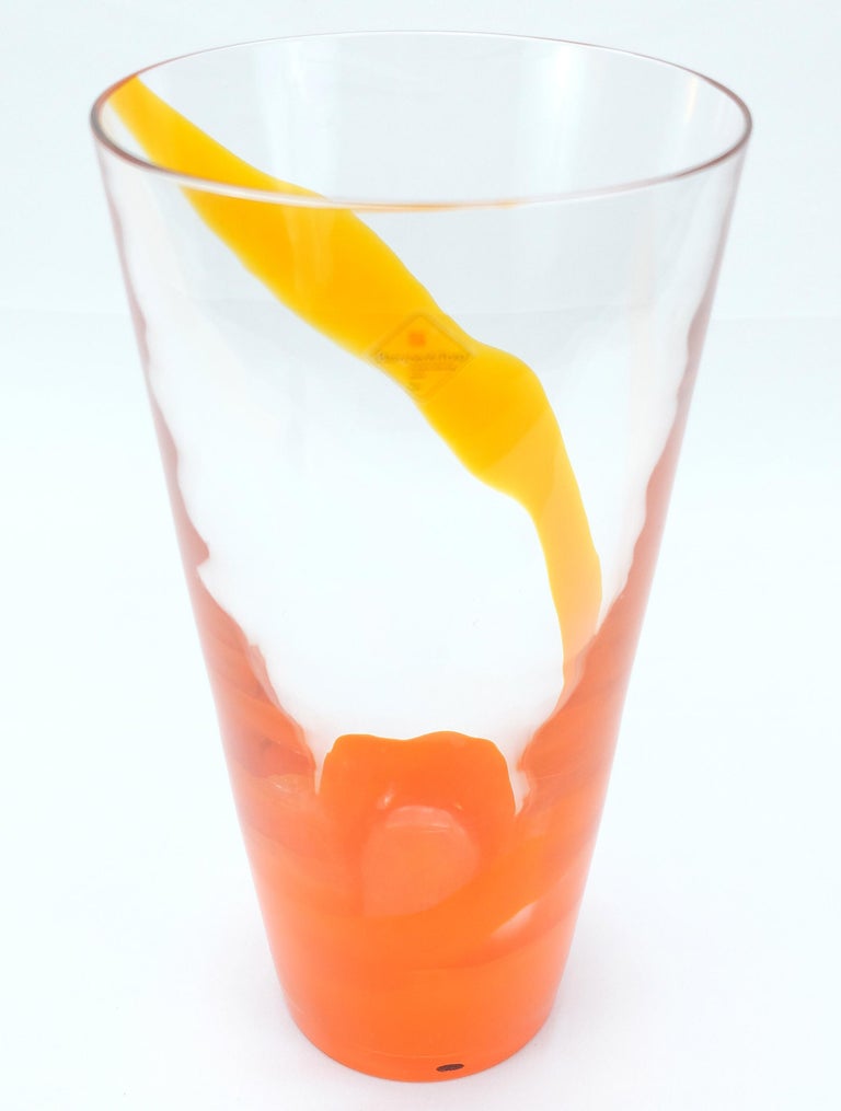 Contemporary Barovier & Toso Orange Murano Glass Vase For Sale