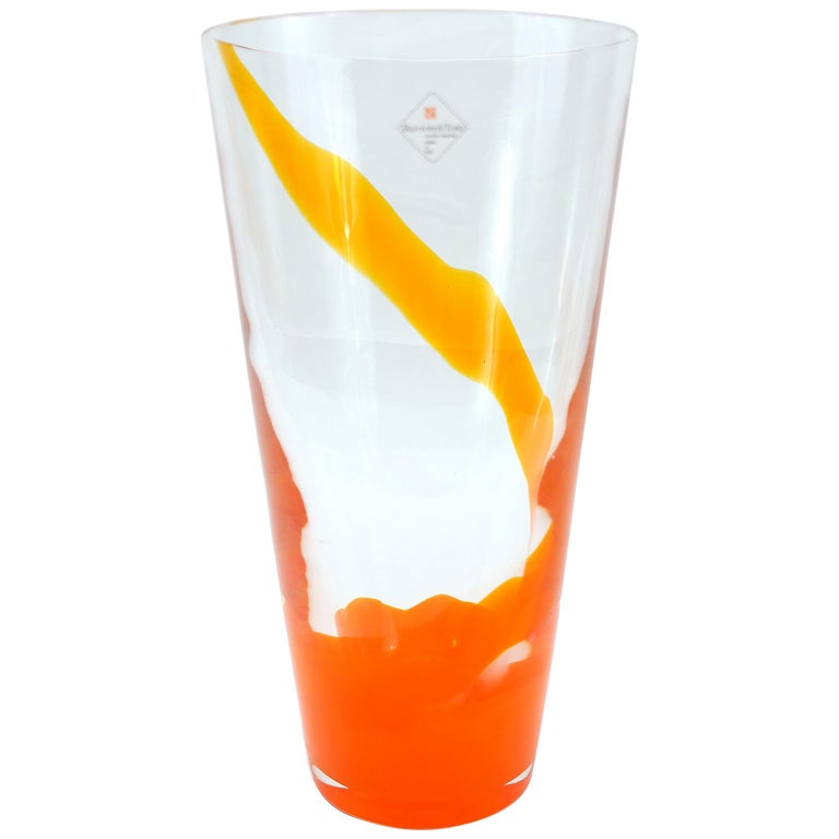 Barovier & Toso Orange Murano Glass Vase For Sale