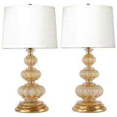 Barovier & Toso Pair of Beautiful Hand Blown Glass Table Lamps, 1950s