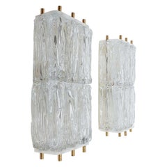 Barovier & Toso Pair Of Glass and Brass Block Sconces, Italy, Circa 1955
