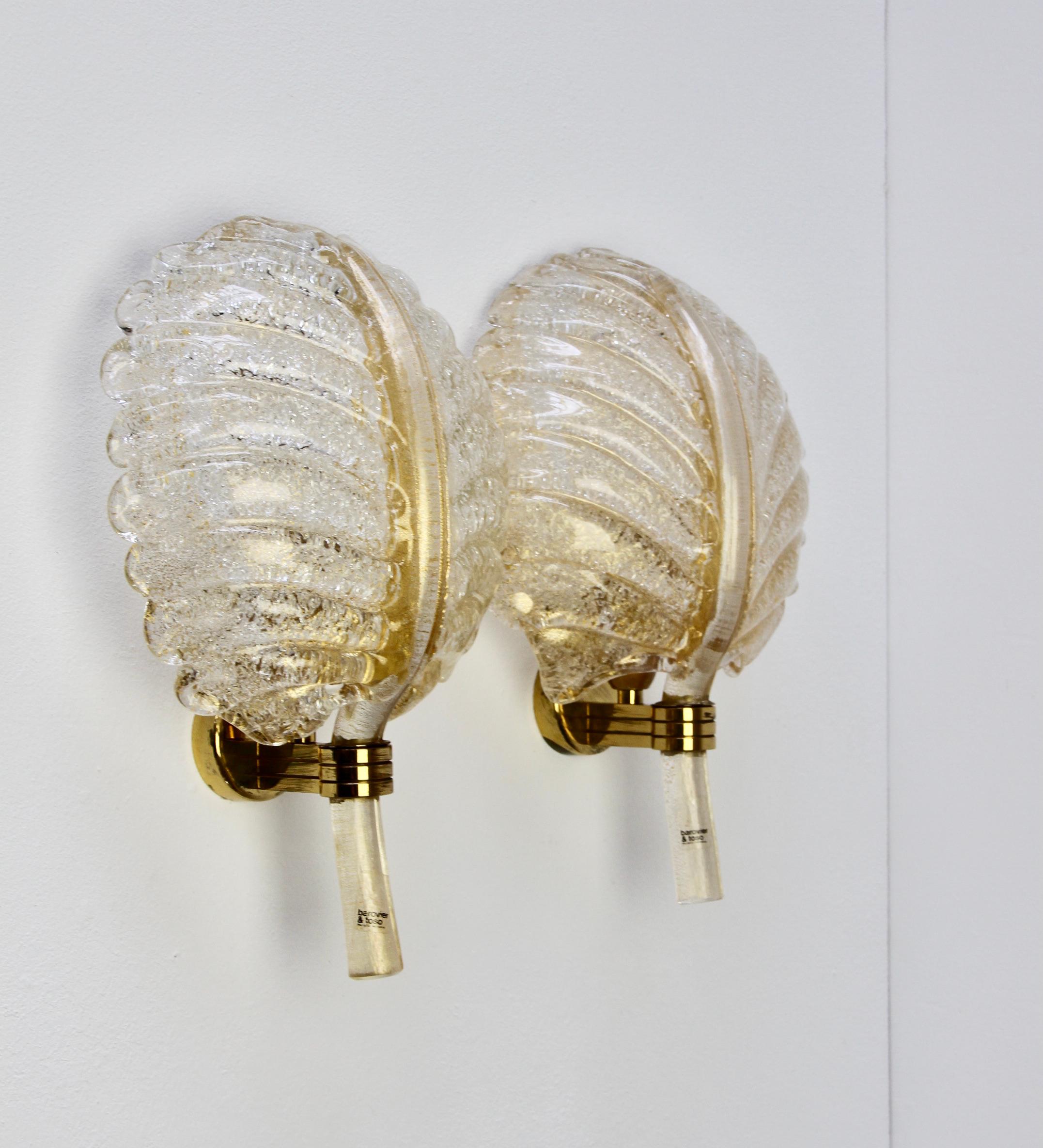 Barovier & Toso Pair of Gold Murano Glass Gilt Brass Sconces or Wall Lights 7