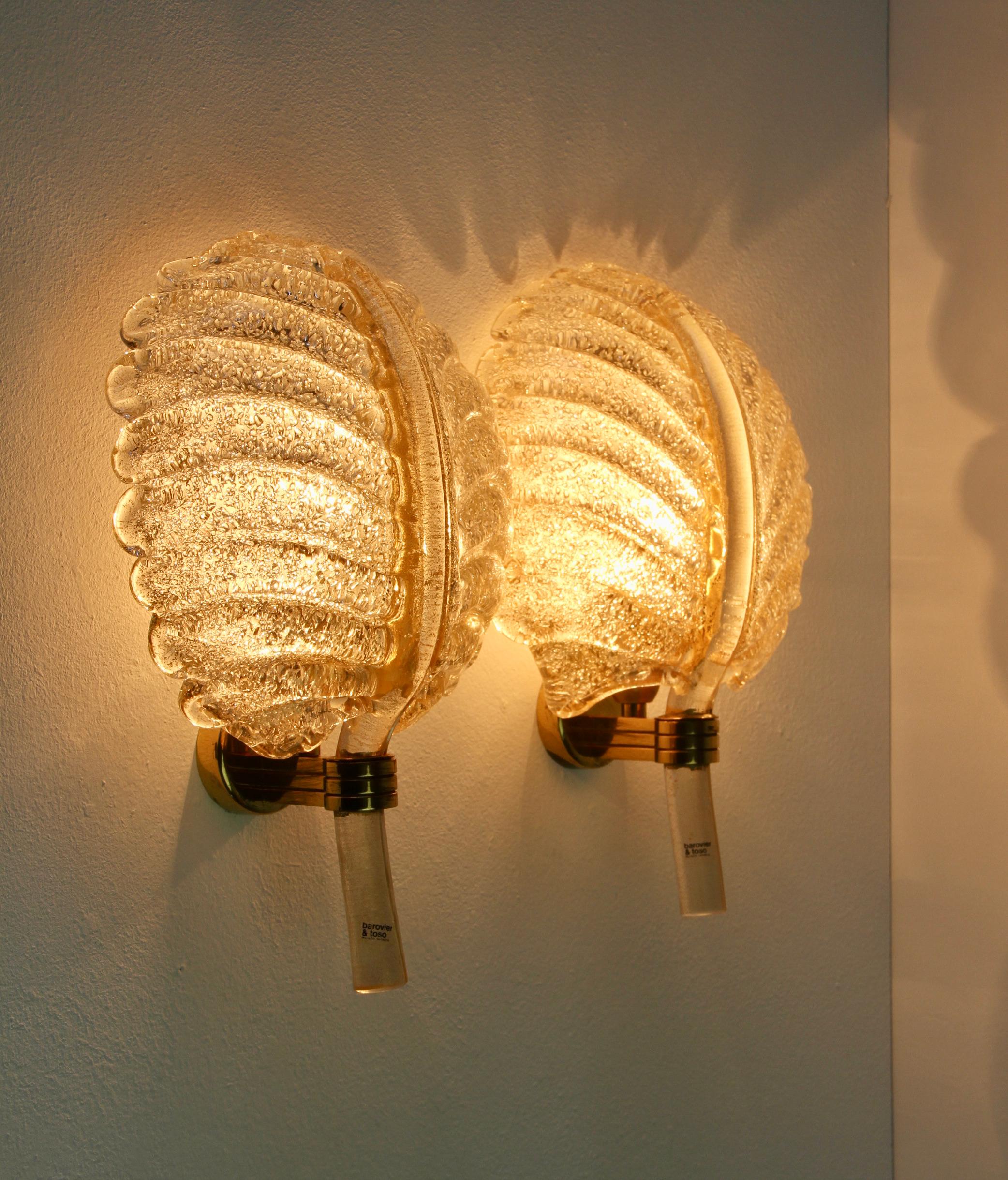 Barovier & Toso Pair of Gold Murano Glass Gilt Brass Sconces or Wall Lights 9