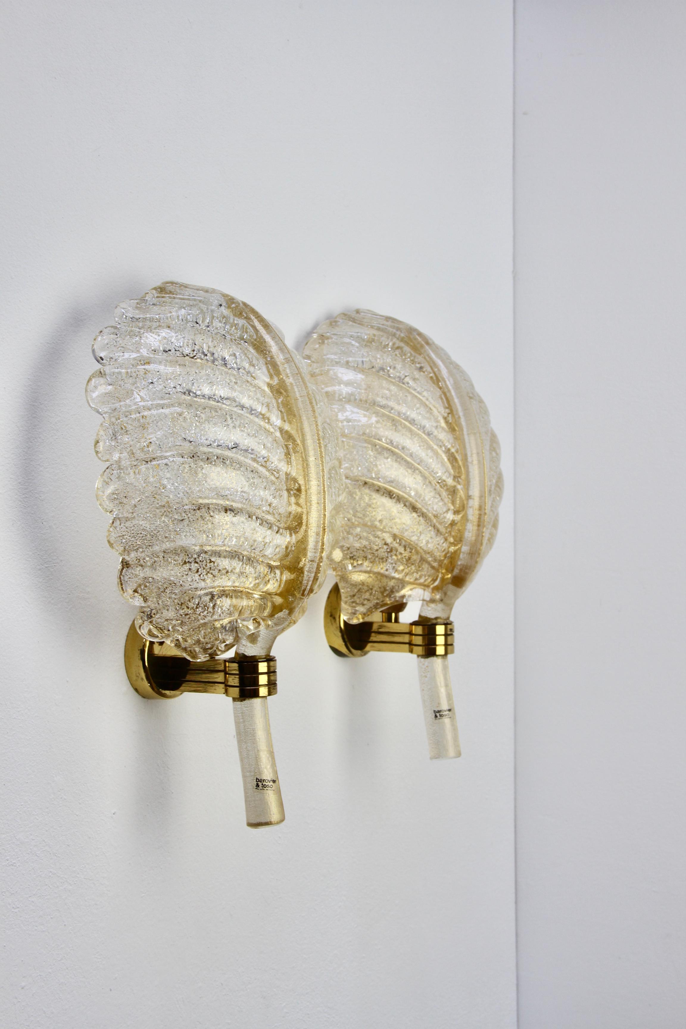 Barovier & Toso Pair of Gold Murano Glass Gilt Brass Sconces or Wall Lights In Good Condition In Landau an der Isar, Bayern