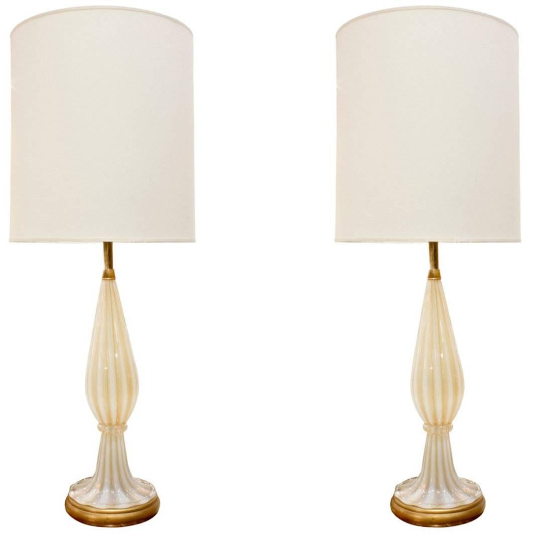 Barovier & Toso Pair of Handblown Table Lamps, 1950s