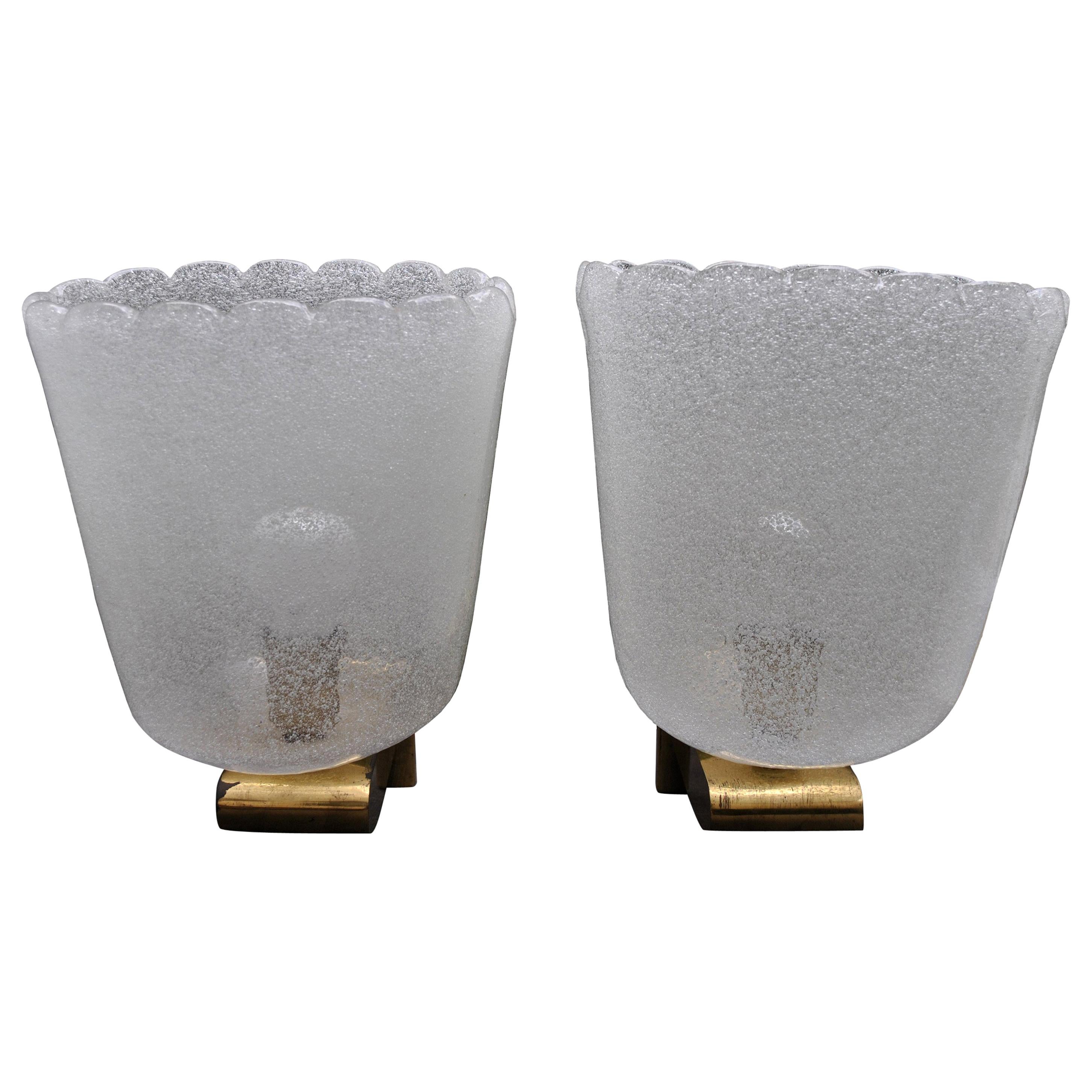 Barovier & Toso Pair of Midcentury Italian Sconces in Brass and Murano Glass