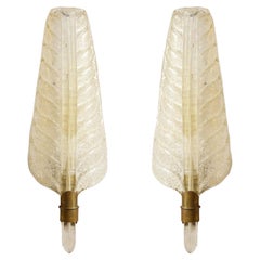 Barovier & Toso Pair of Pulegoso Glass Leaf Sconces 1950s