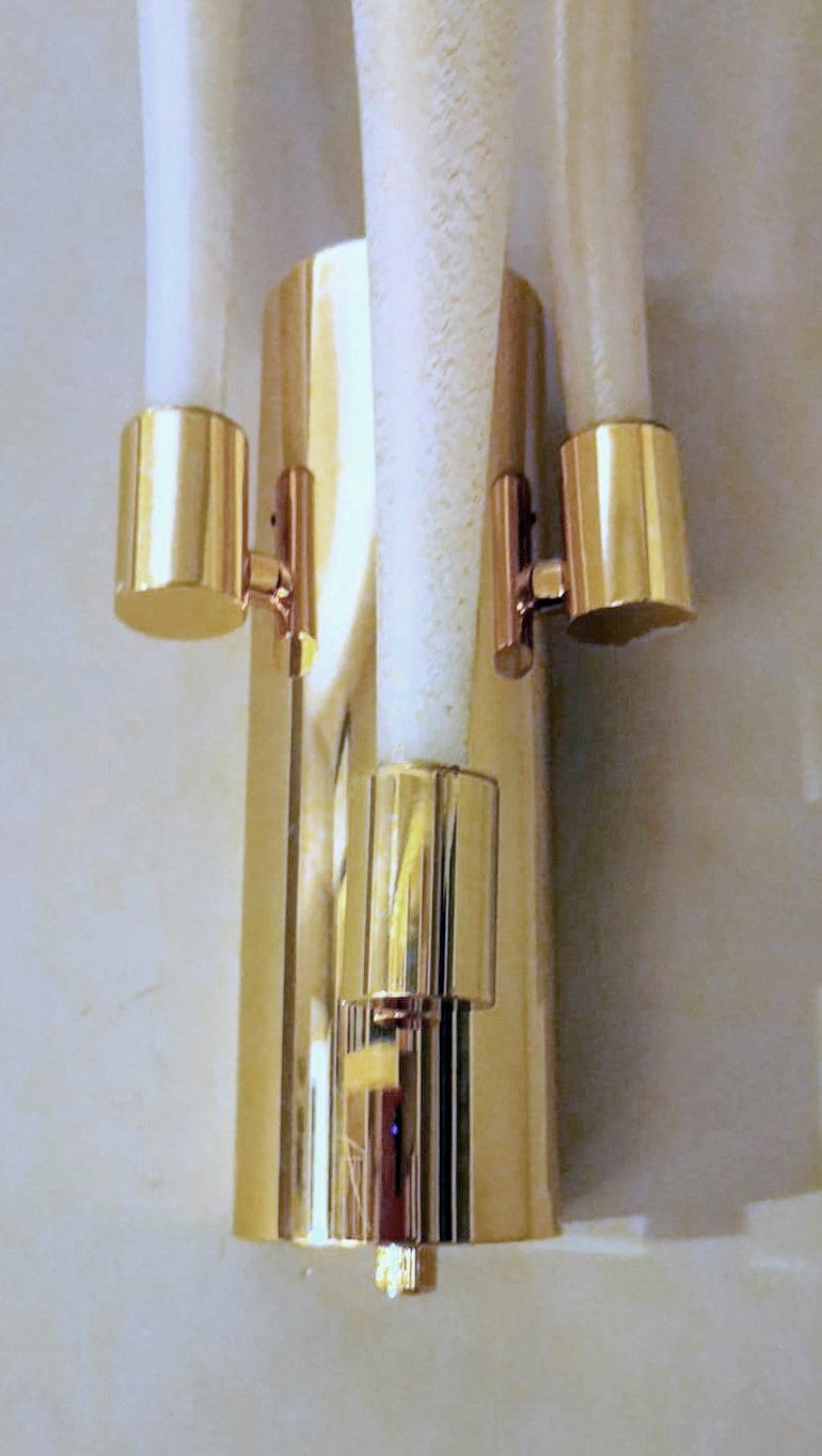 Barovier & Toso Pair Wall Sconces Mod. Fireworks Murano Glass Opaline With Gold 8
