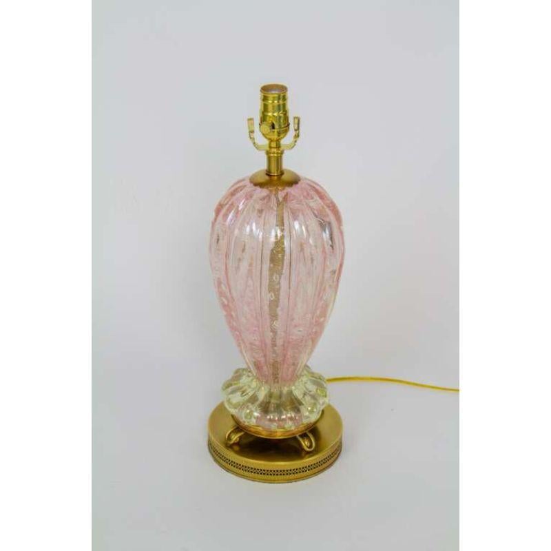 Hollywood Regency Barovier & Toso Pink and Silver Leaf Venetian Glass Murano Table Lamp For Sale