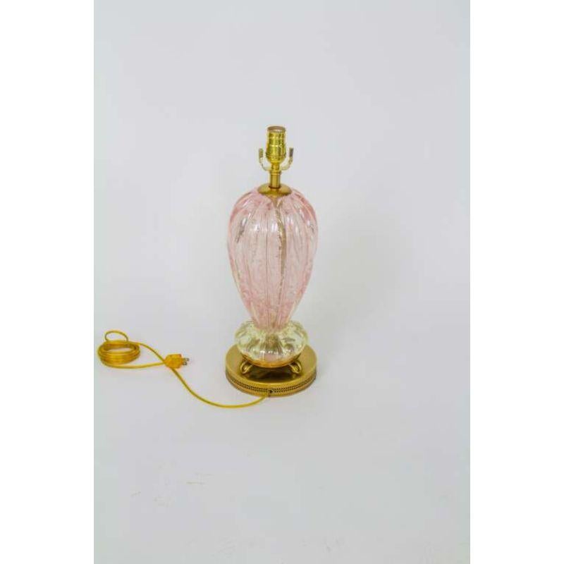 Barovier & Toso Pink and Silver Leaf Venetian Glass Murano Table Lamp In Excellent Condition For Sale In Canton, MA