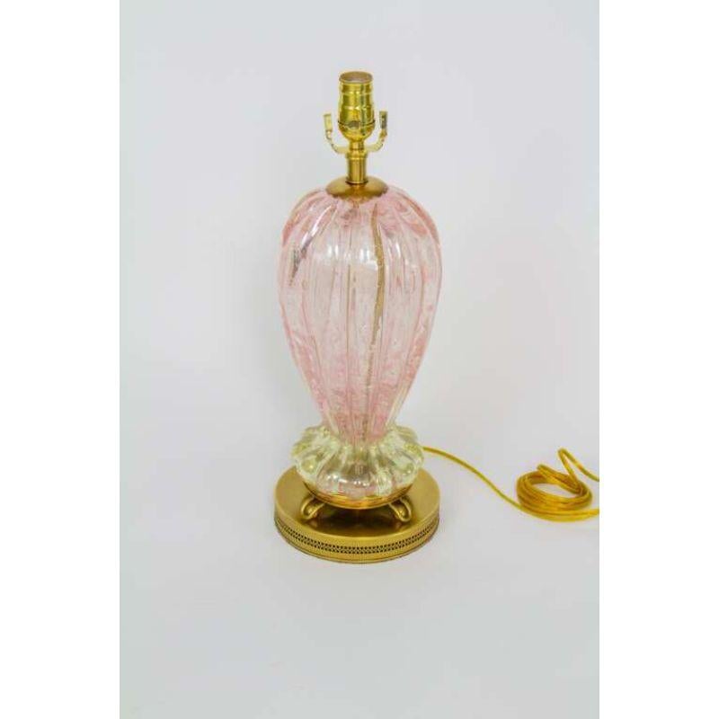 Blown Glass Barovier & Toso Pink and Silver Leaf Venetian Glass Murano Table Lamp For Sale