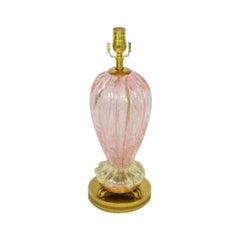 Lampada da tavolo in vetro veneziano di Murano di Barovier & Toso con foglie rosa e argento