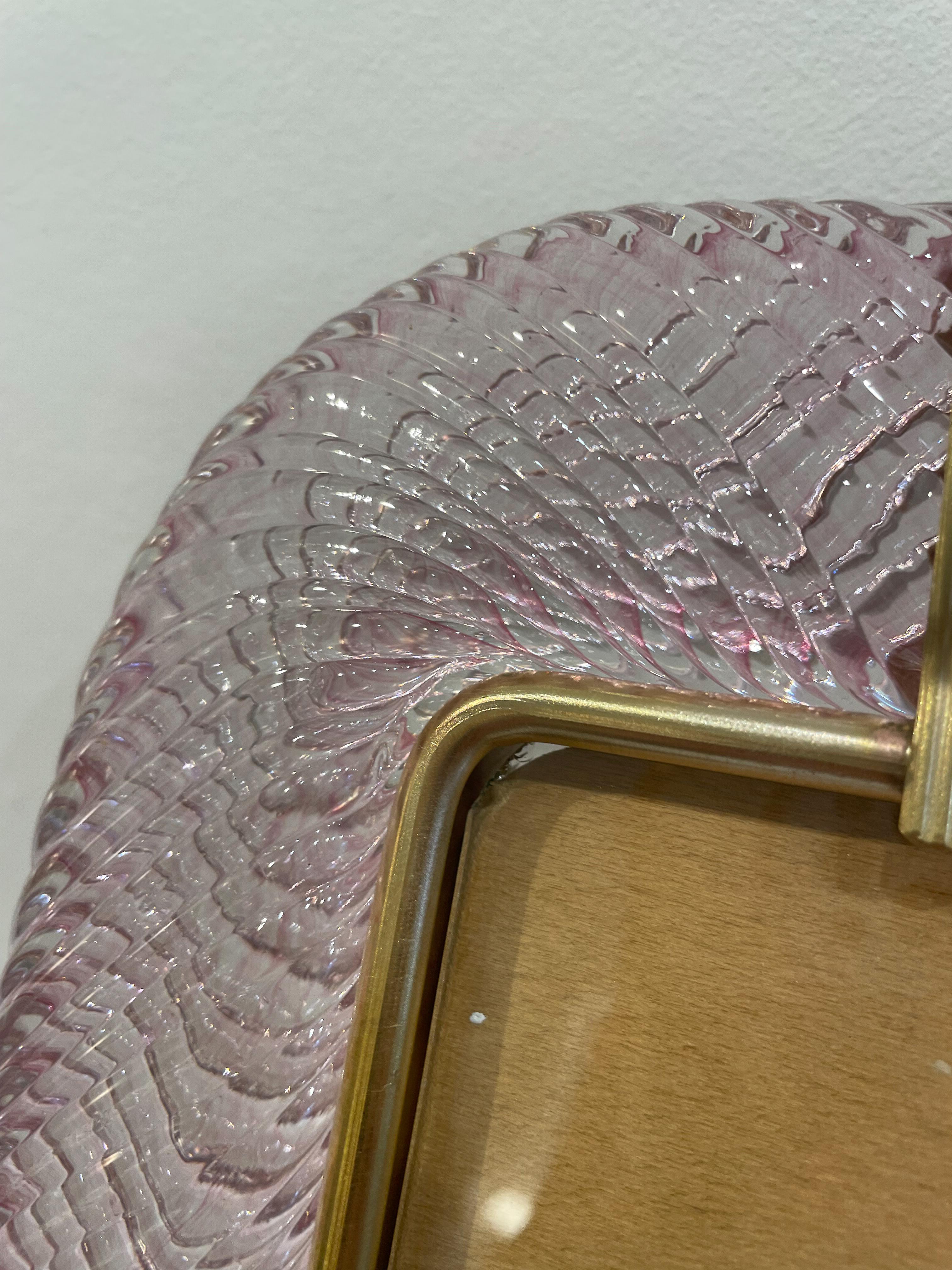 Barovier & Toso pink murano glass and brass picture frame, 2000s.