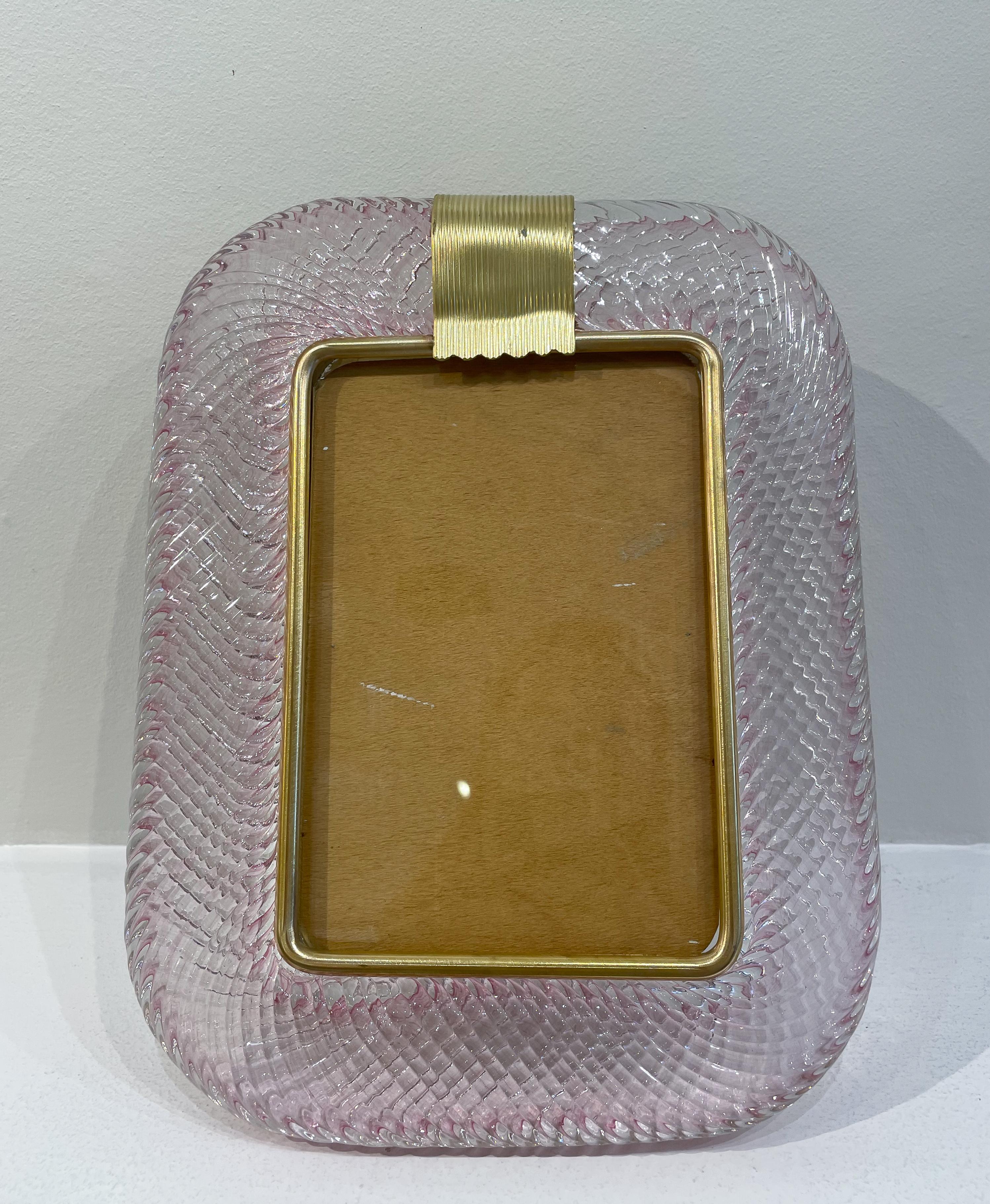 Contemporary Barovier & Toso Pink Murano Glass and Brass Picture Frame, 2000s