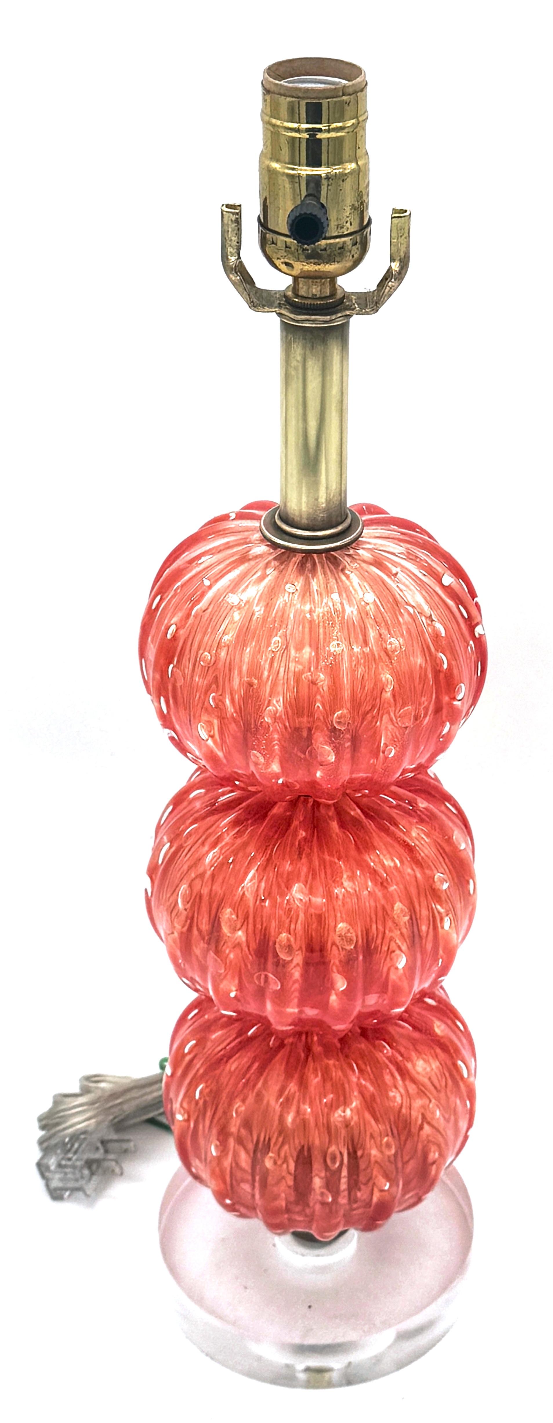 Barovier & Toso Pulegoso Orange Murano Glass & Lucite  Stacked Orb Column Lamp  For Sale 5