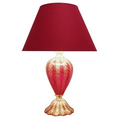 Barovier & Toso Red and Gold Murano Glass Table Lamp, 1950s