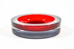 Barovier & Toso Red and Grey Sommerso Murano Glass Ashtray or Bowl Signed