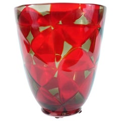 Barovier & Toso Red Mosaic Triangle Murano Glass Vase