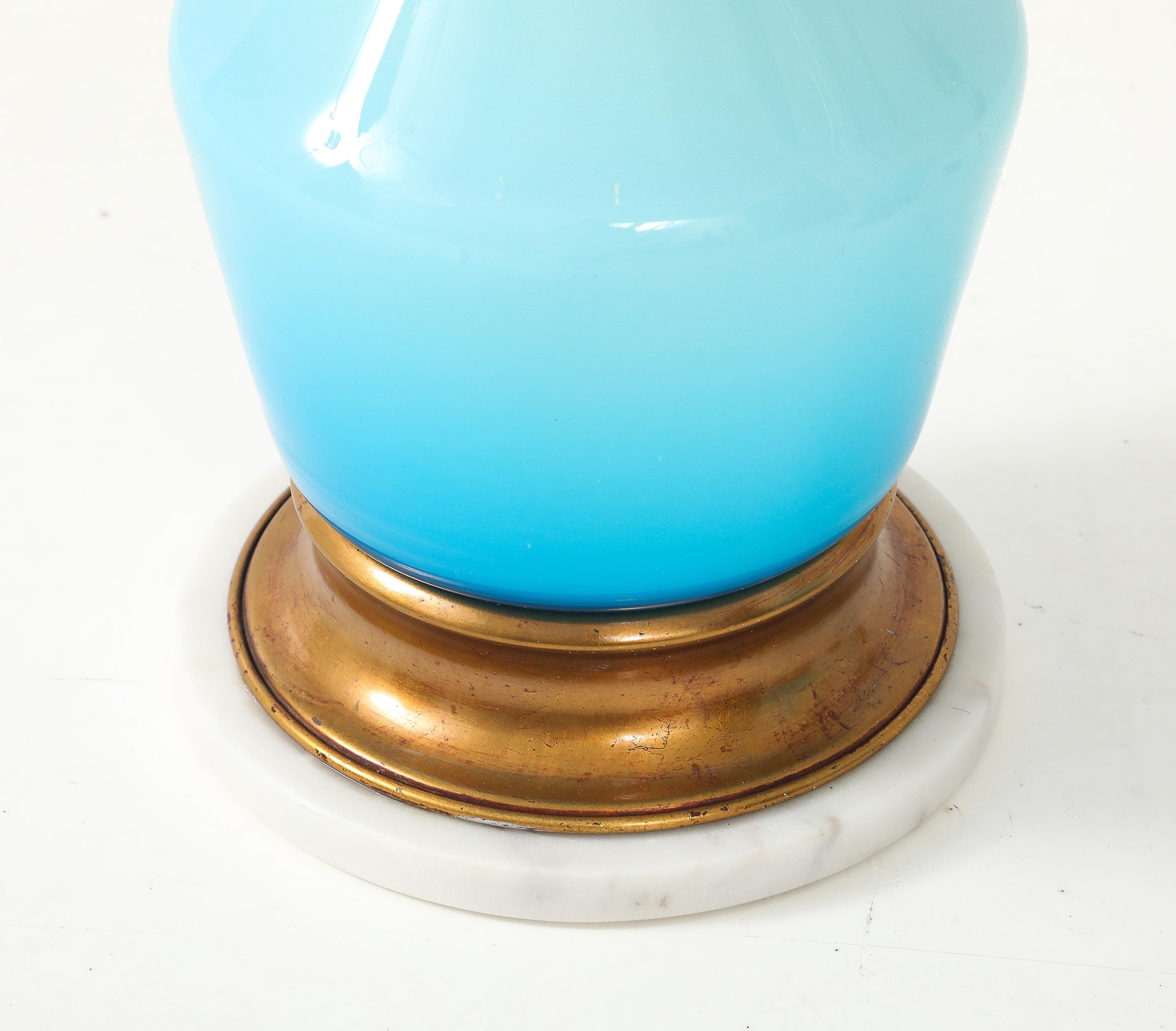 Barovier & Toso Robins Egg Blue Murano Lamps For Sale 4