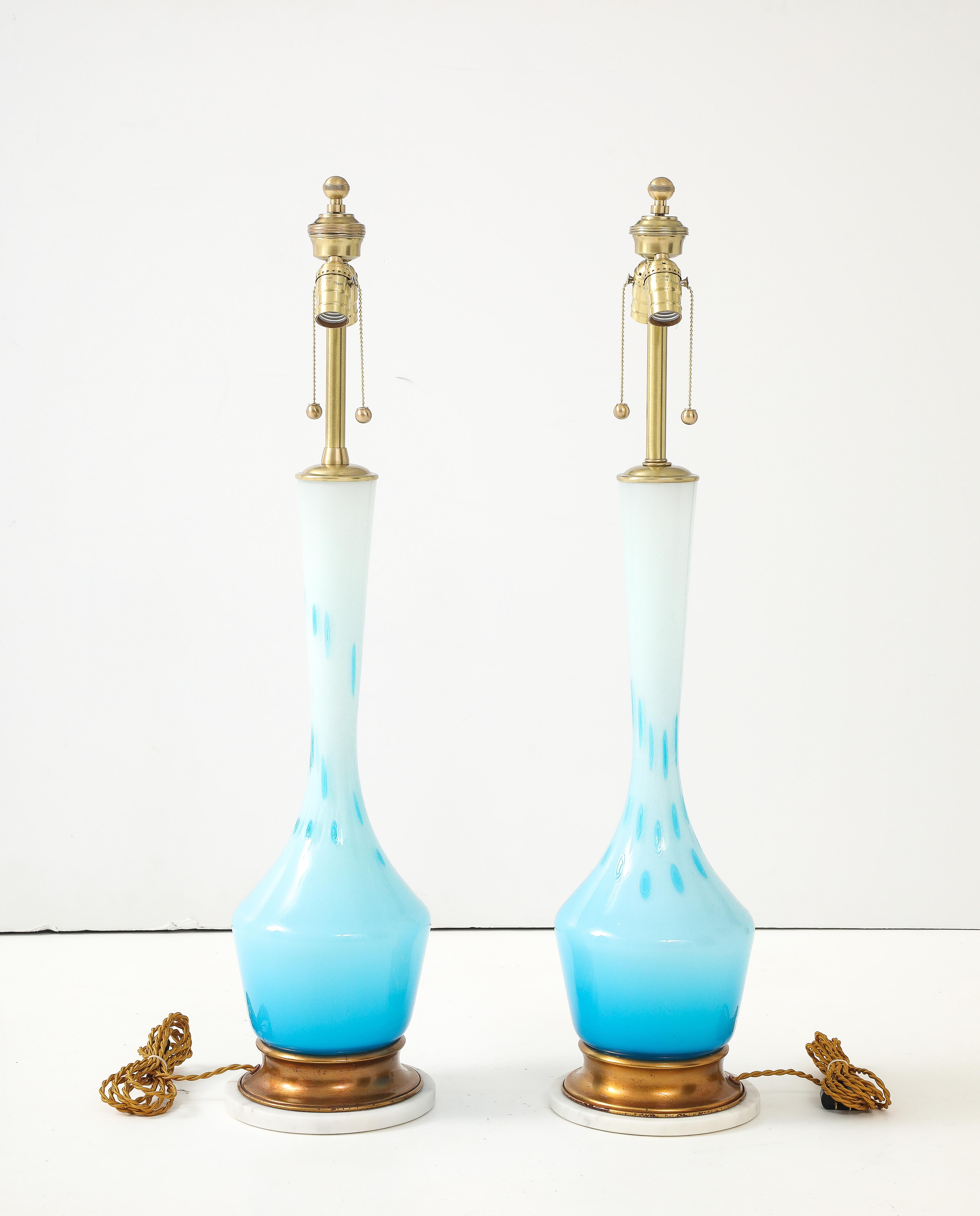 Italian Barovier & Toso Robins Egg Blue Murano Lamps For Sale