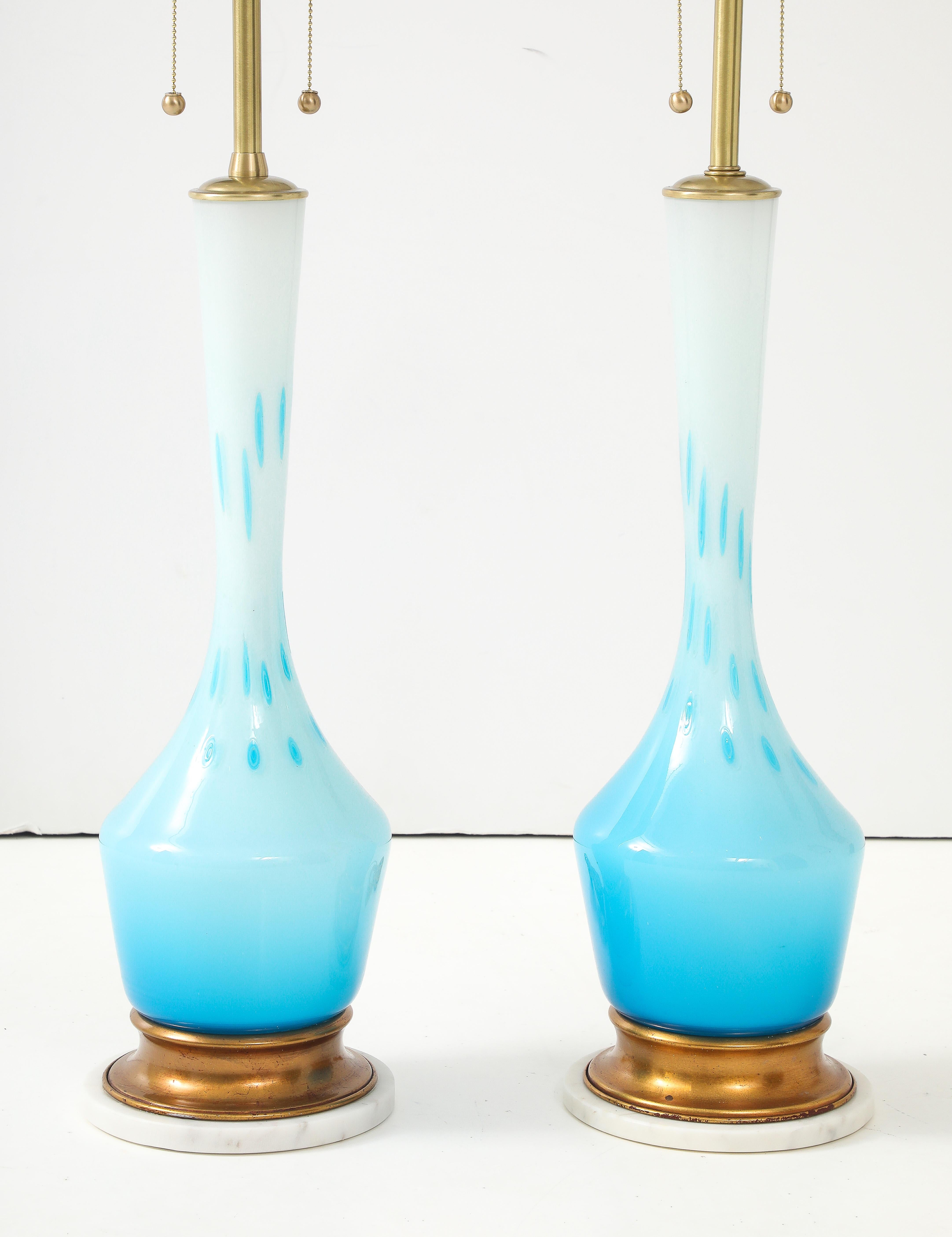 Barovier & Toso Robins Egg Blue Murano Lamps In Good Condition For Sale In New York, NY