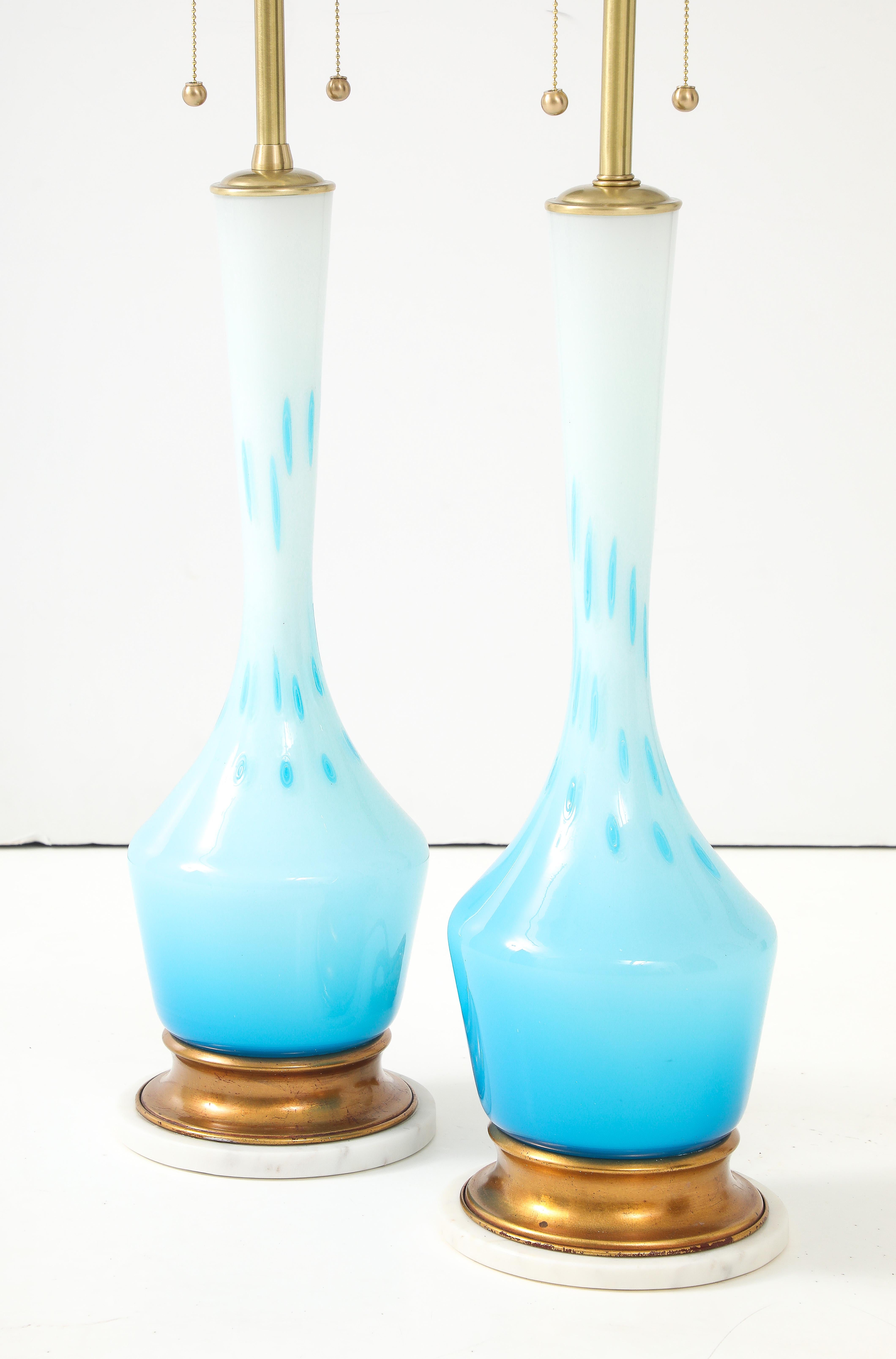 20th Century Barovier & Toso Robins Egg Blue Murano Lamps For Sale