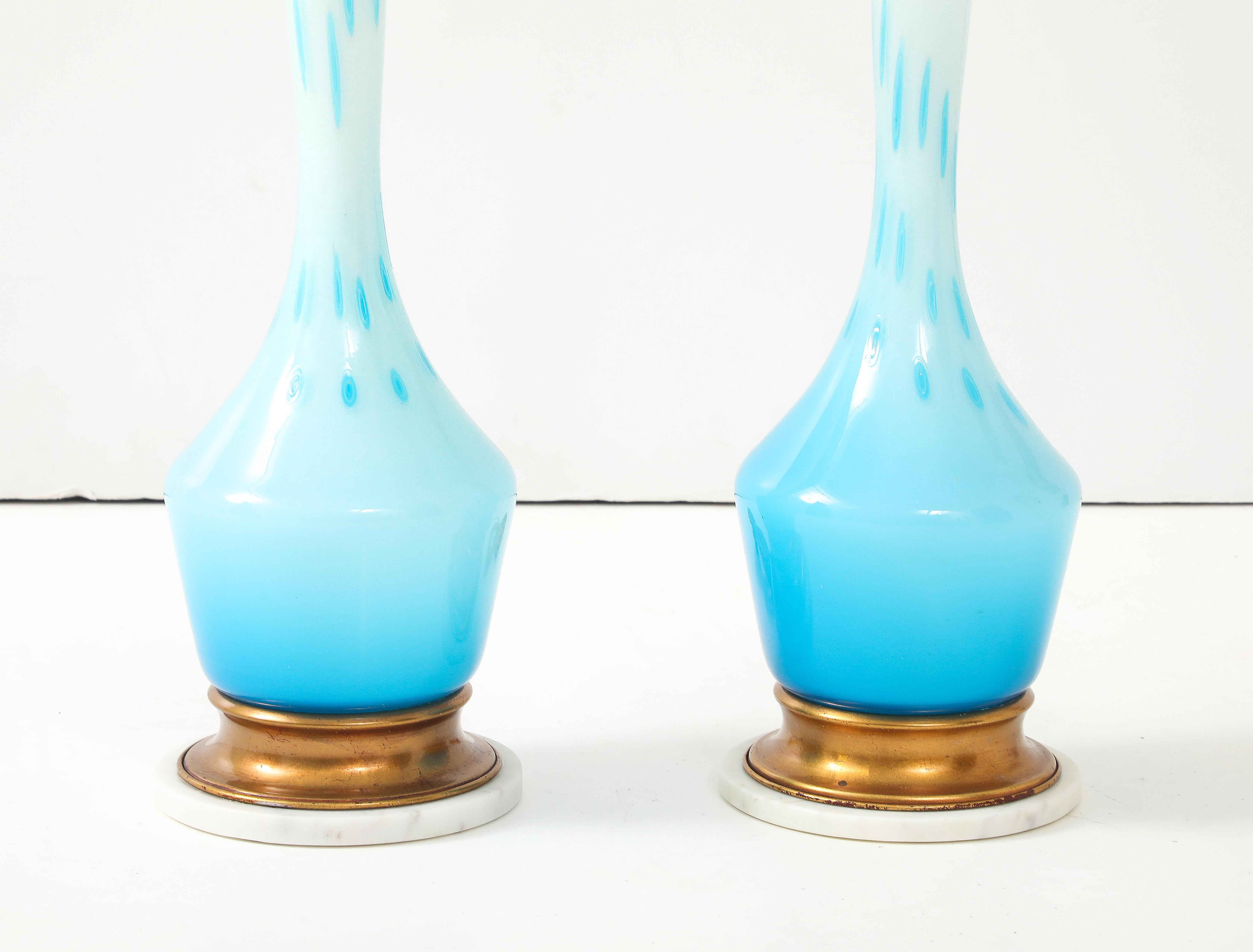 Metal Barovier & Toso Robins Egg Blue Murano Lamps For Sale