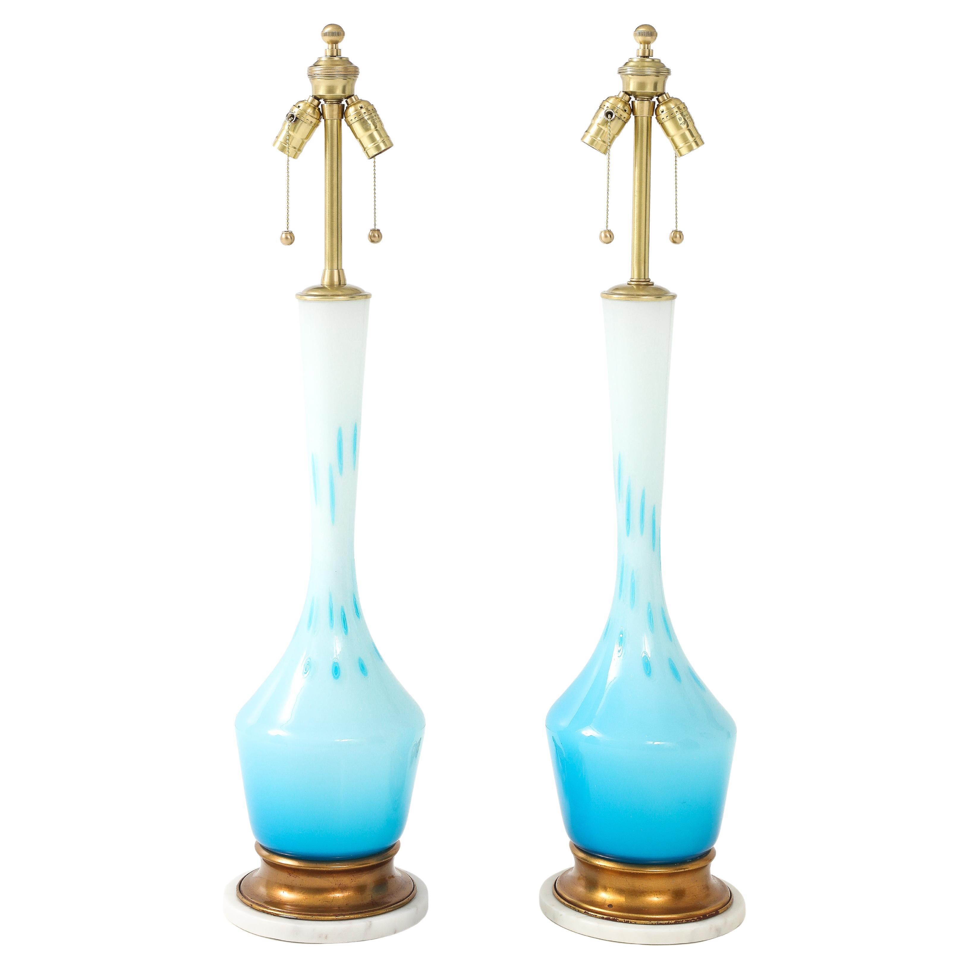 Barovier & Toso Robins Egg Blue Murano Lamps For Sale