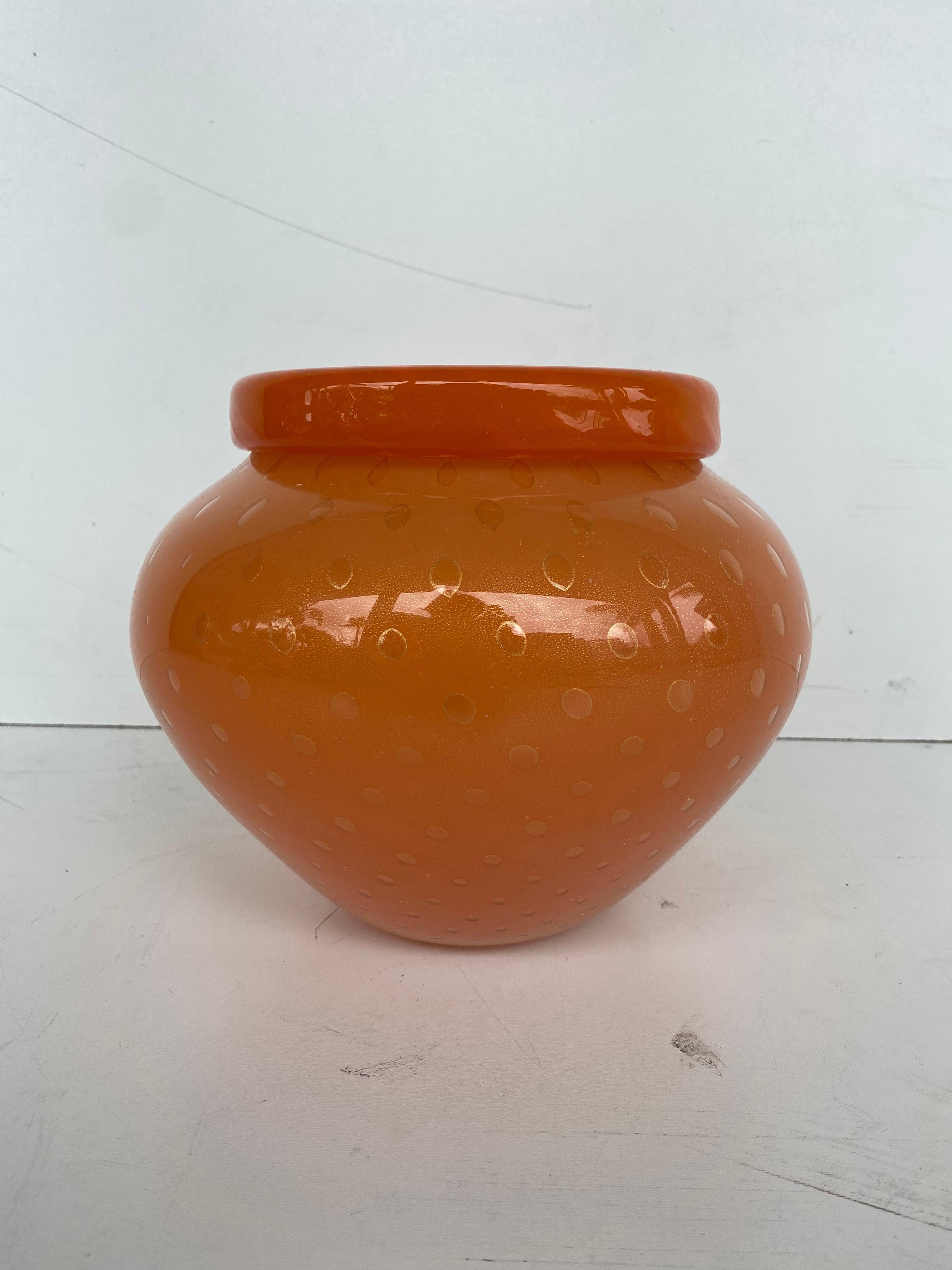 Modern Barovier & Toso Salvati Murano Gold Infused Blown Glass Bowl For Sale