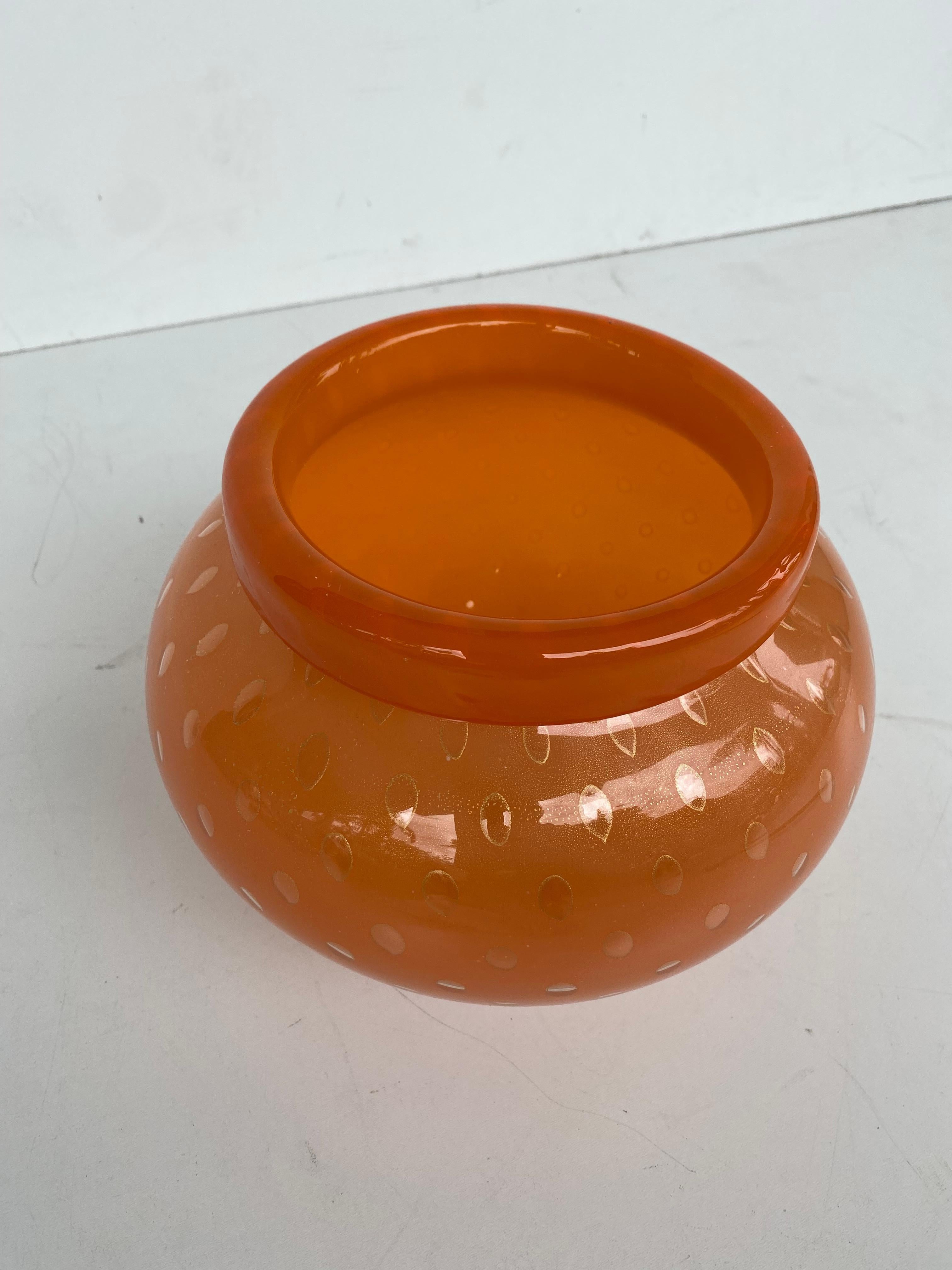 Italian Barovier & Toso Salvati Murano Gold Infused Blown Glass Bowl For Sale