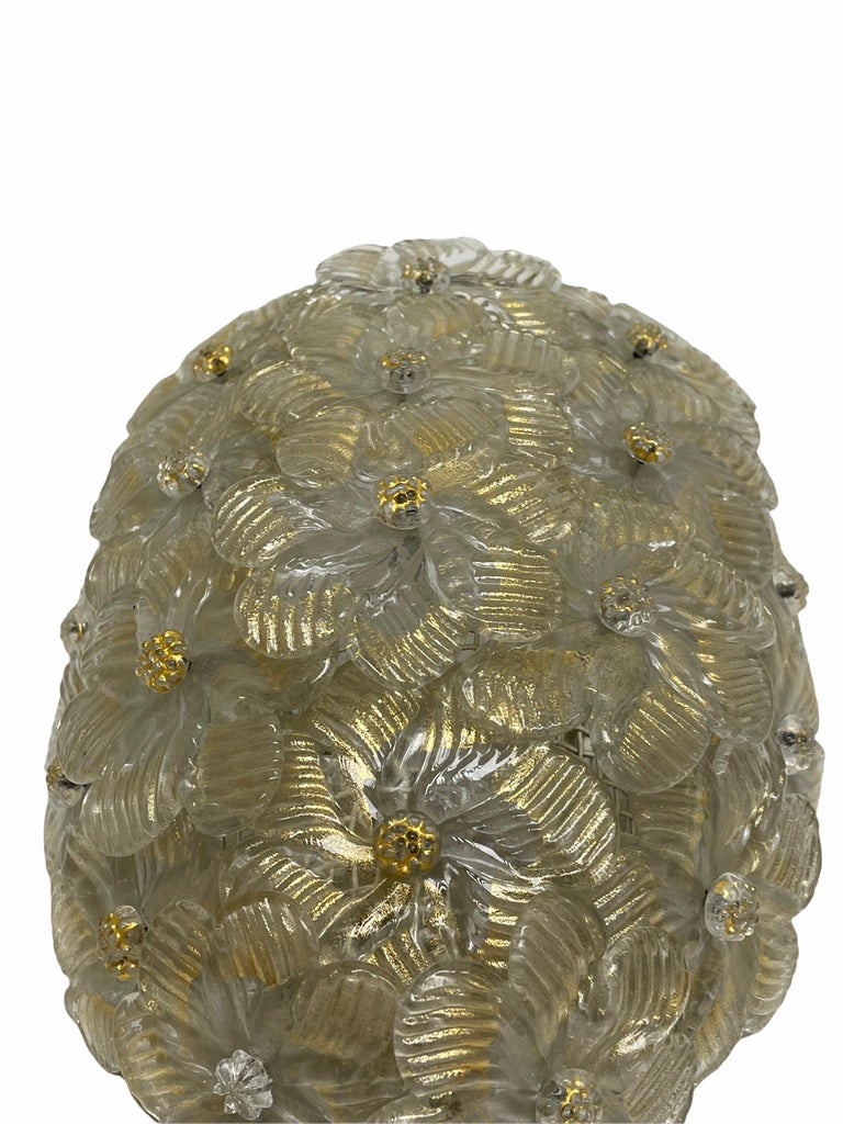 Modern Barovier Toso Sconce Murano Glass Gold and Ice Flowers Basket, 1950s For Sale